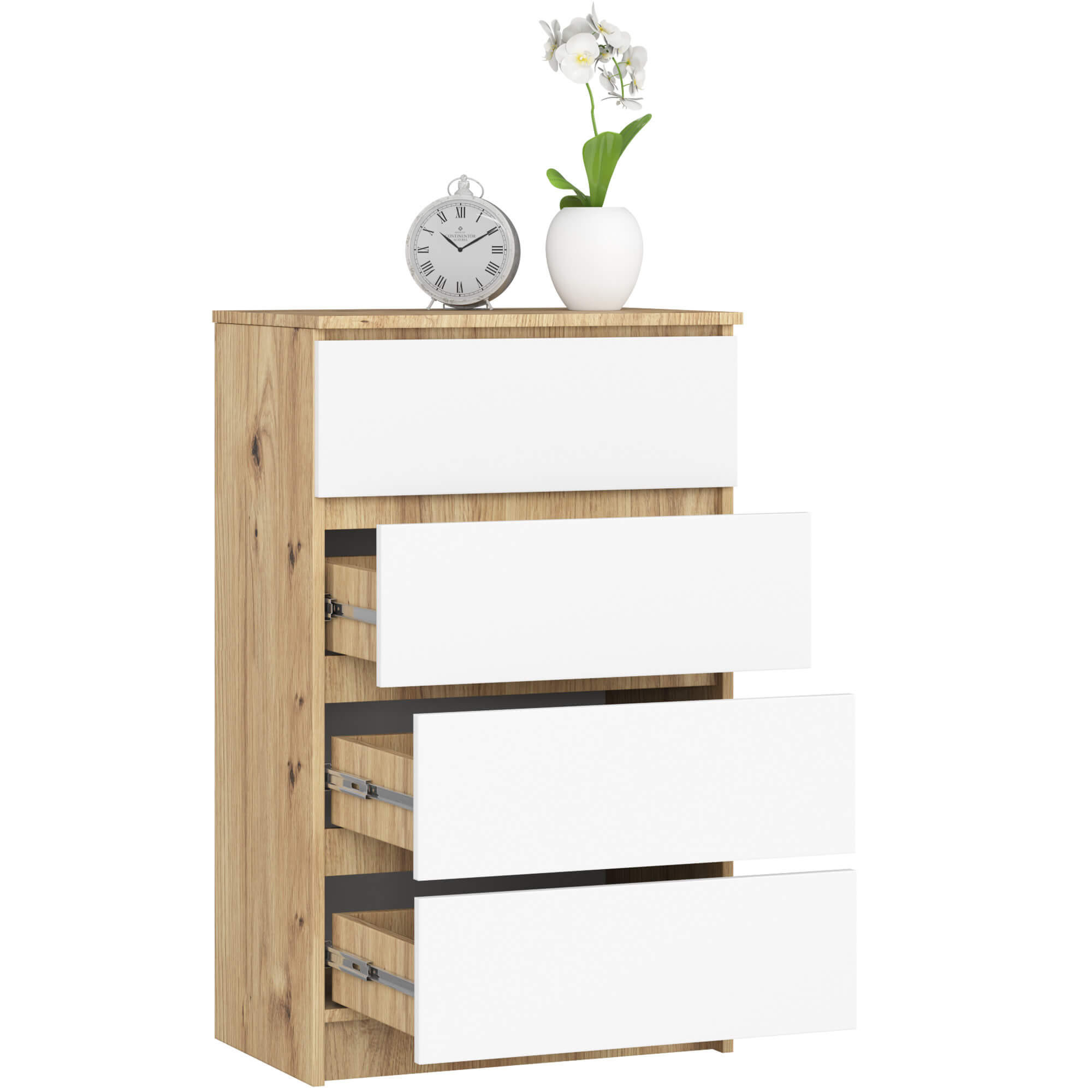 Thumbnail - Raumhirsch Furniture Kommode, Eiche Artisan, Weiß, Holzwerkstoff, 60x99x40 cm, Wohnzimmer, Kommoden & Sideboards, Kommod...