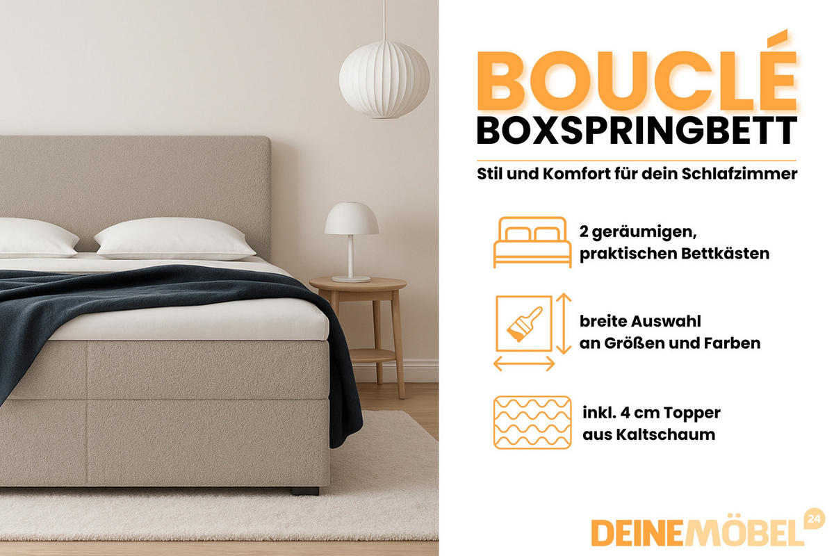 BOXBETT BOUCLE 180/200 in Boucle Beige H3 - Beige, Holz/Holzwerkstoff (180/200cm) - Deine Möbel 24