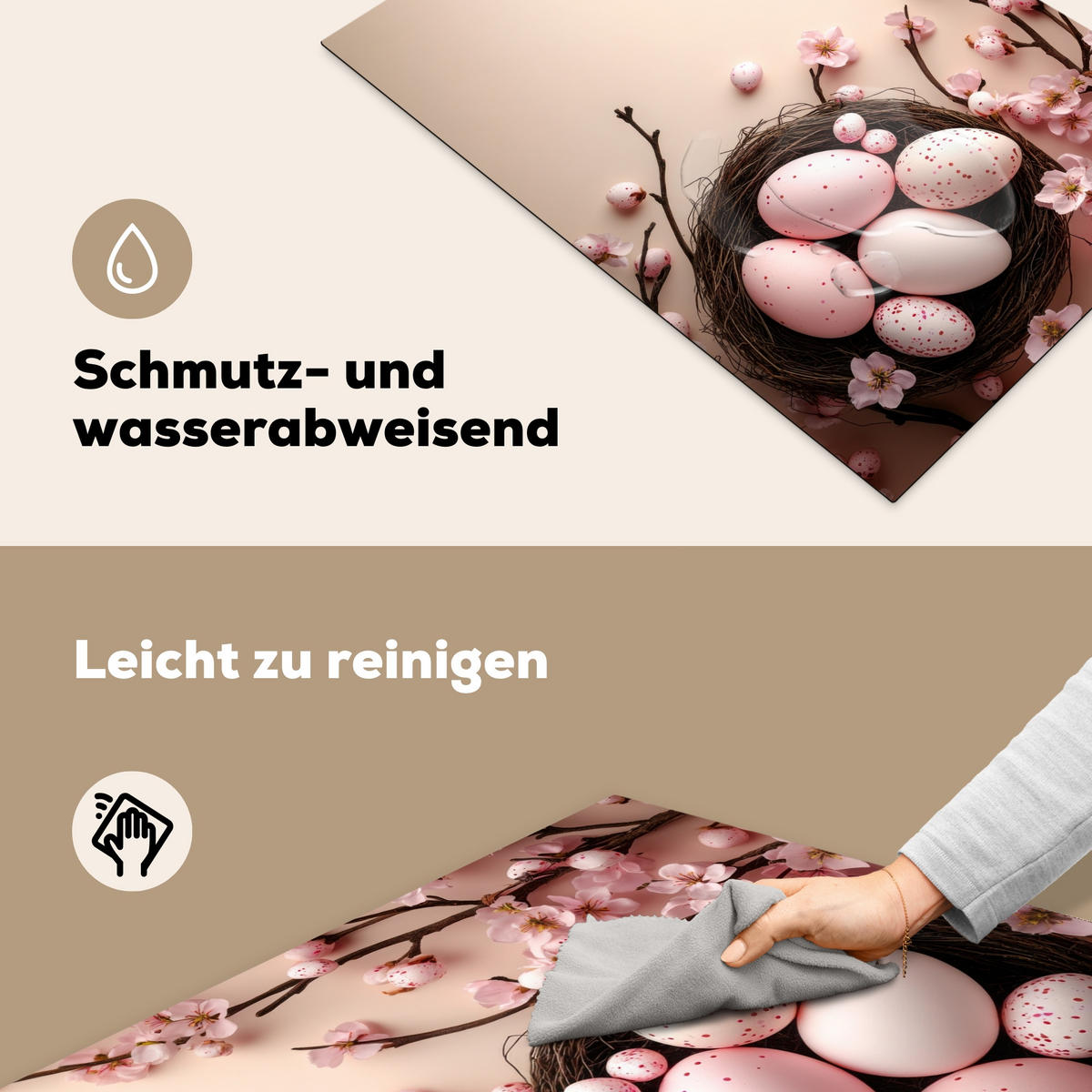 HERDABDECKPLATTE Rosa - Blüten - Eier Ceranfeldabdeckung 78x52 cm - Hellrosa, Kunststoff (78/52/0.2cm) - MuchoWow