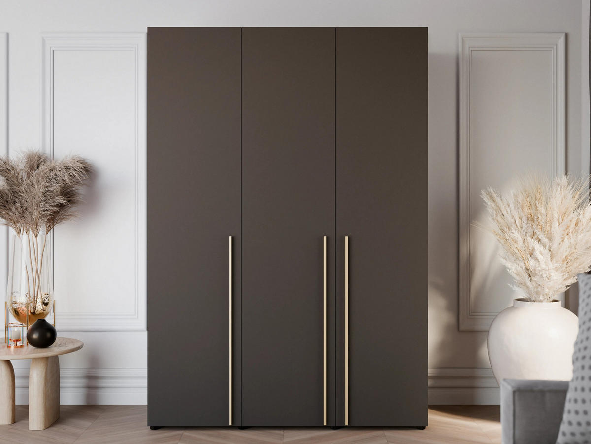 DREHTÜRENSCHRANK ARNI 3D (Schwarz Matt, Goldene Griffe, 150 cm) - Goldfarben/Schwarz, Holz/Holzwerkstoff (150/206/61cm) - Ravio