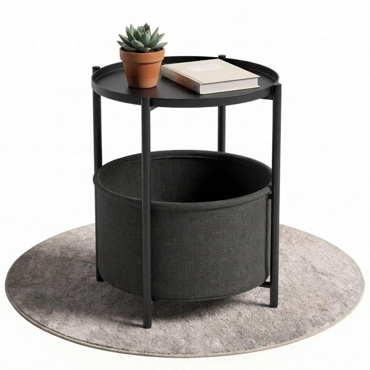 COUCHTISCH NINA Metall mit Aufbewahrungskorb Canvas Schwarz - Schwarz, Metall (45/45/48cm) - Coemo