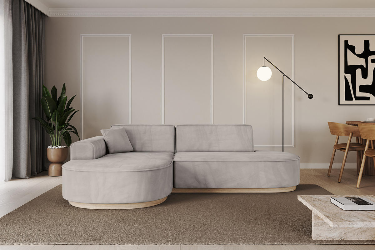 ECKSOFA Ottomane Links MARI-L1-v1 - 243x171x83 cm Hellbraun Velours - Hellbraun, Holzwerkstoff/Textil (243/171cm) - ALTDECOR