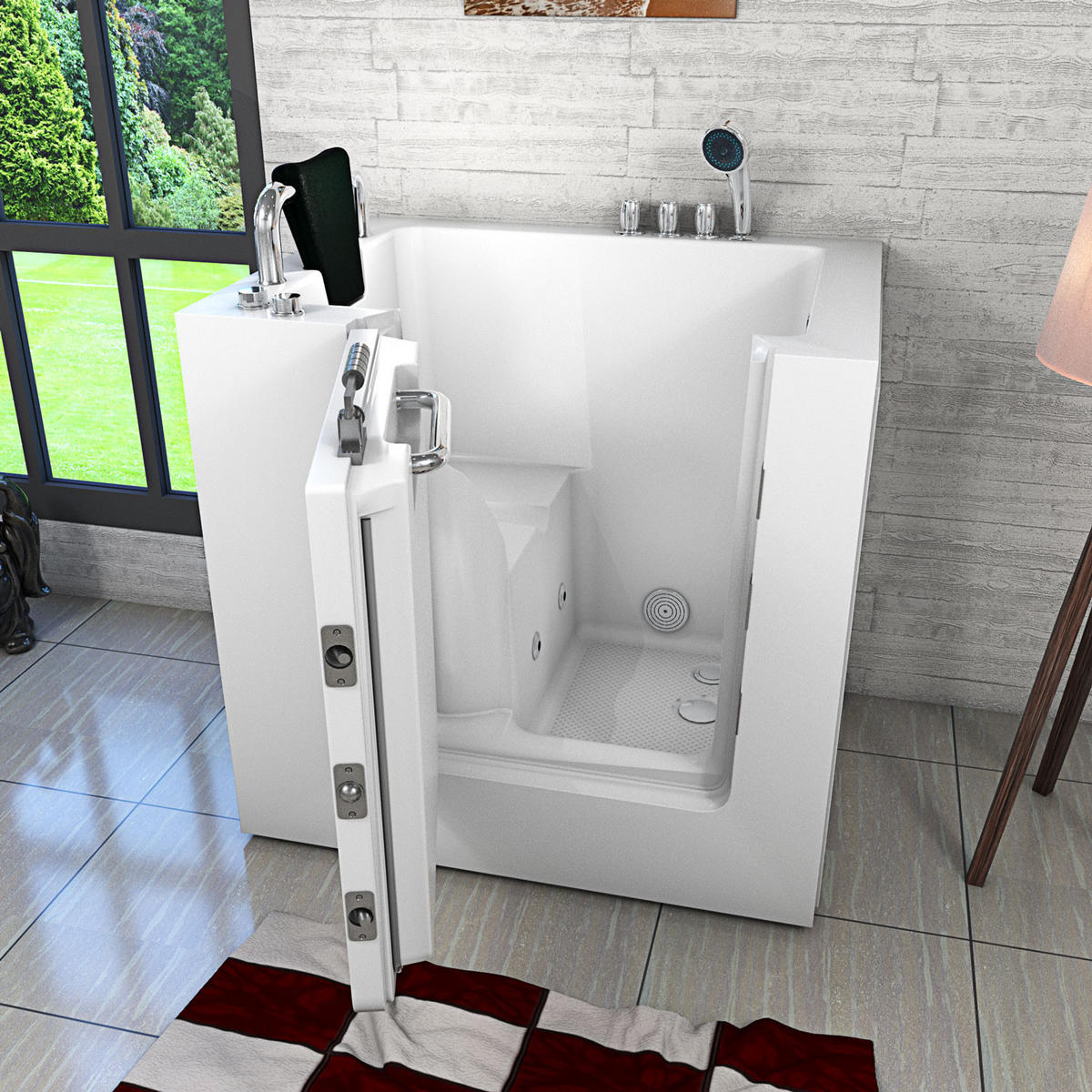 SITZWANNE Whirlpool mit Tür S02WP-TH-B-L - Weiß, Glas/Kunststoff (100/113/78cm) - AcquaVapore by Sandra Jentho