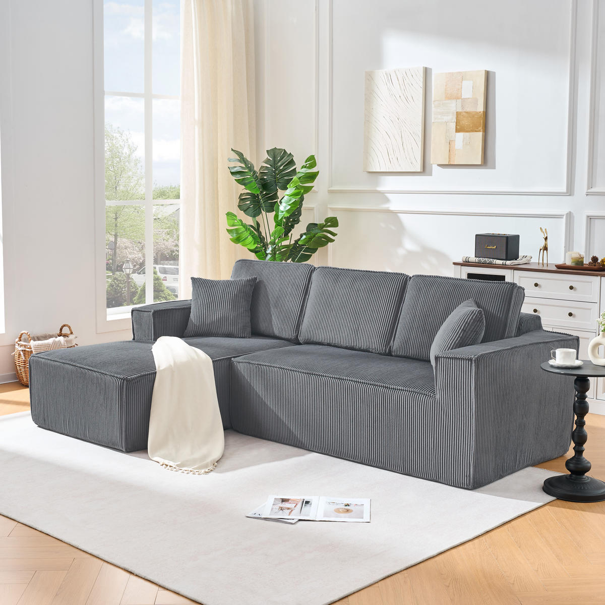 ECKSOFA DE-34598 modulares L-Design mit Cordbezug Grau - Grau, Textil (128/235cm) - ComfortXL