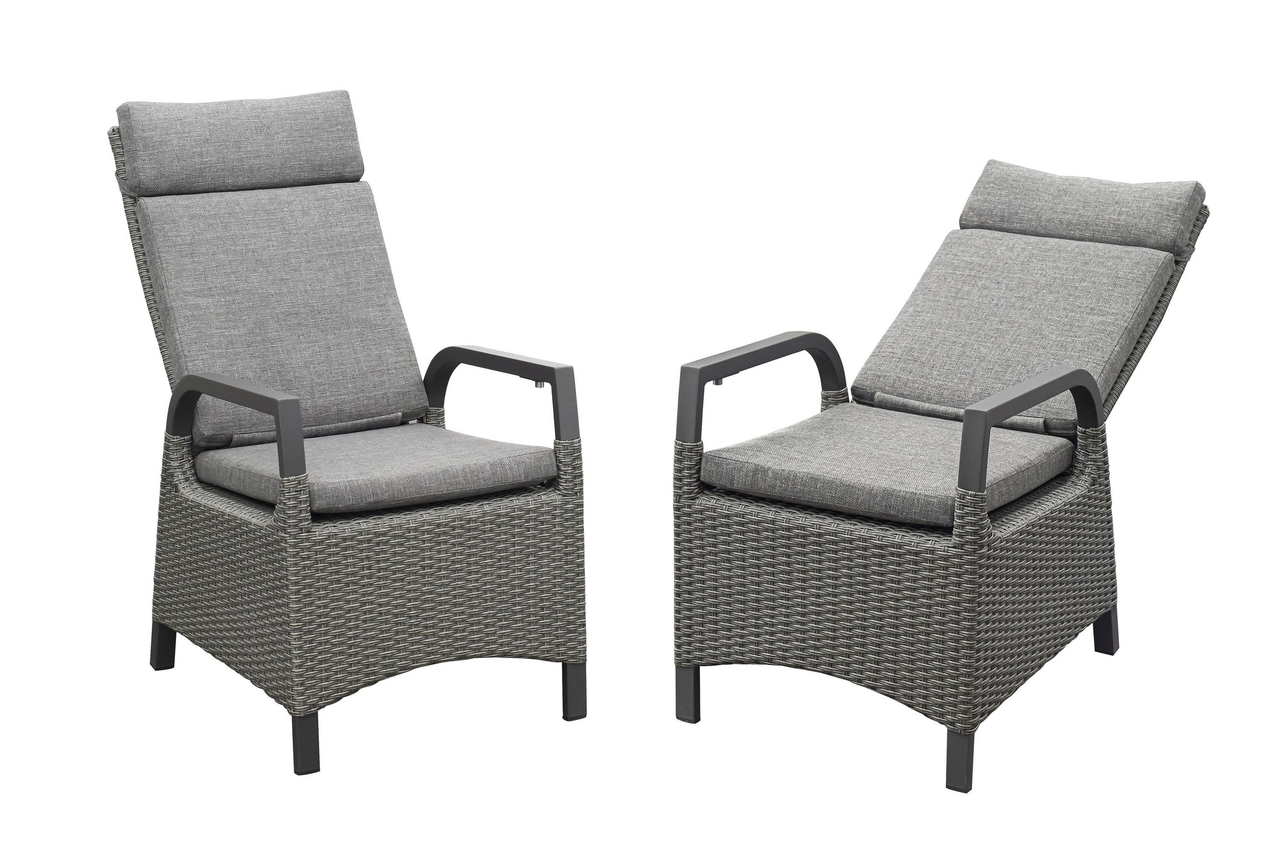 GARTENSTUHL Dallas 2er-Set Aluminium Anthrazit Hochlehner verstellbare Rückenlehne - Grau, Naturmaterialien (80/175/120cm) - bellavista - Home & Garden