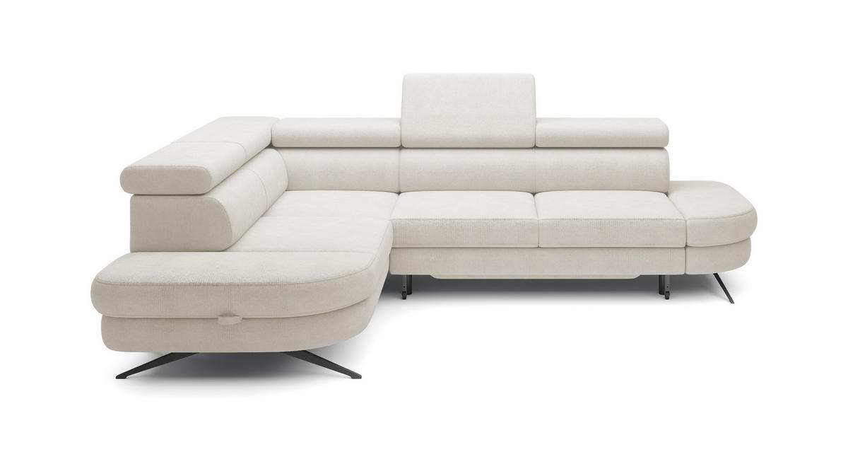 ECKSOFA OTIS L-förm, Schlaffunktion, verstellbare Kopfstützen, in AURORA-Stoff, lose Rückenkissen, freistehend, LINKS 218x276x97 cm White - Weiß, Holz/Textil (218/276cm) - DomoHome