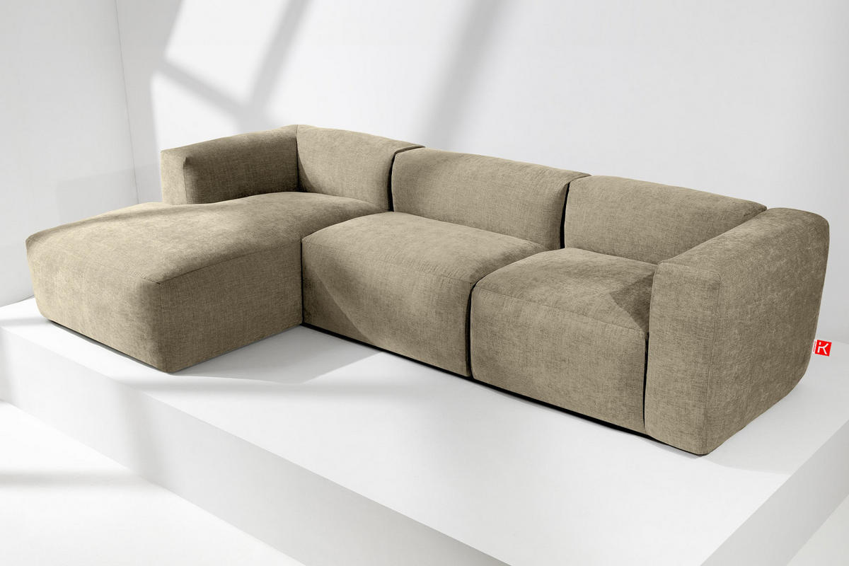 ECKMODULSOFA-LINKS BUFFO mit extrem weicher und bequemer Sitzfläche, Gewebestoff, sandfarben - Sandfarben, Textil (297/180cm) - KONSIMO®