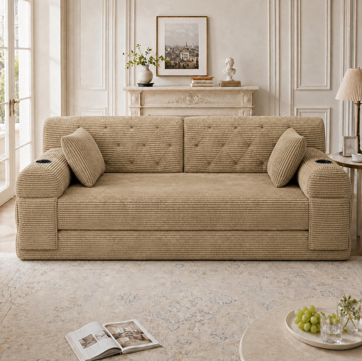 SCHLAFSOFA mit hoher Rückenlehne 168 x 80 x 81 cm Cord Khaki - Braun, Kunststoff (80/81/168cm) - Meubliv