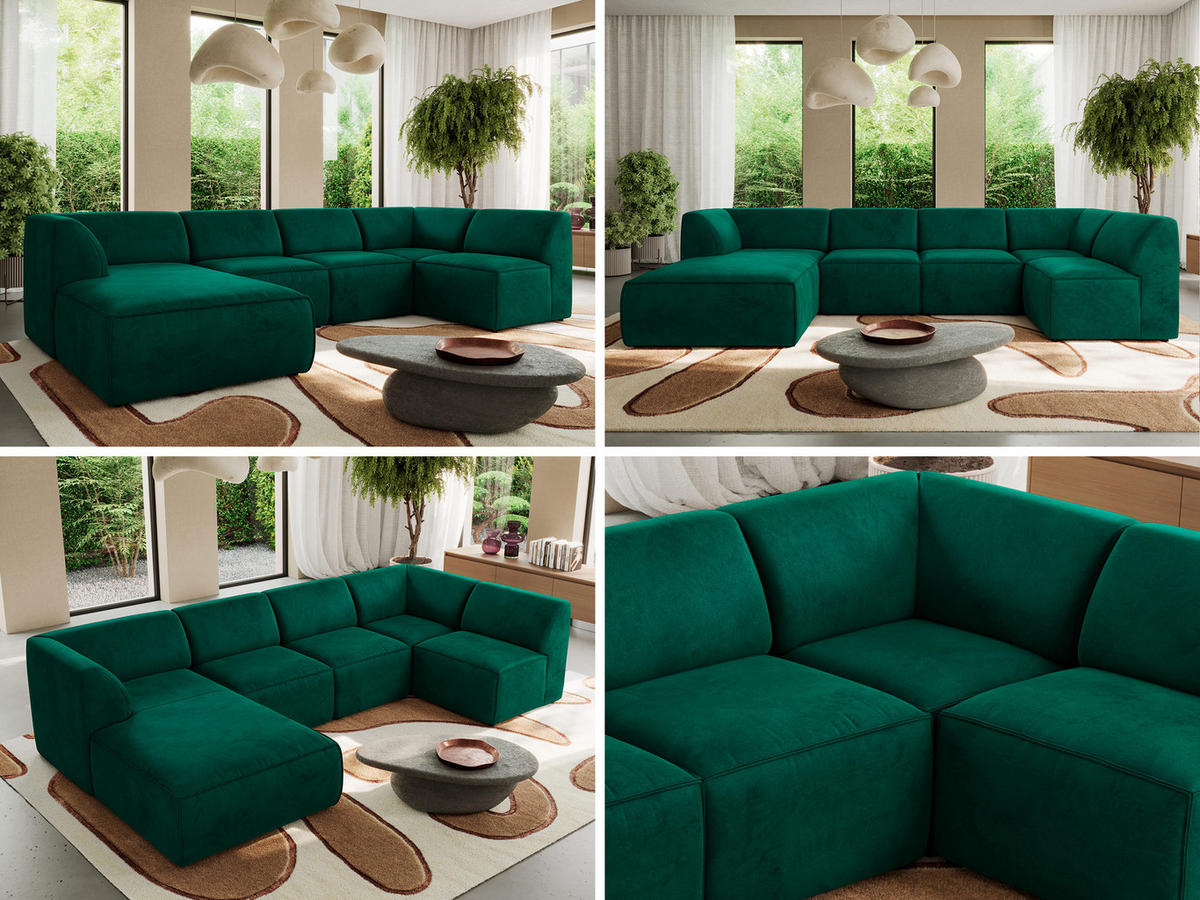 WOHNLANDSCHAFT MODARO U 5M - Dunkelgrün Velvet - Links - Dunkelgrün/Schwarz, Textil (180/78/345cm) - MKS