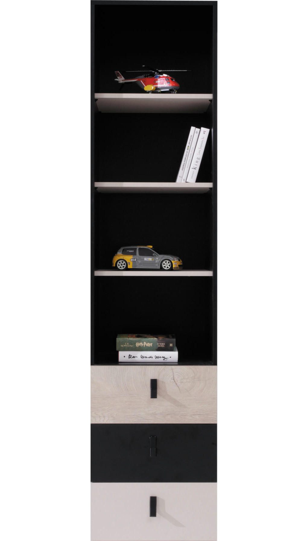 REGALKOMBINATION Spuki in Schwarz, Eiche und Beige – Standregal mit Schubkästen - Schwarz, Holzwerkstoff (80/200/120cm)