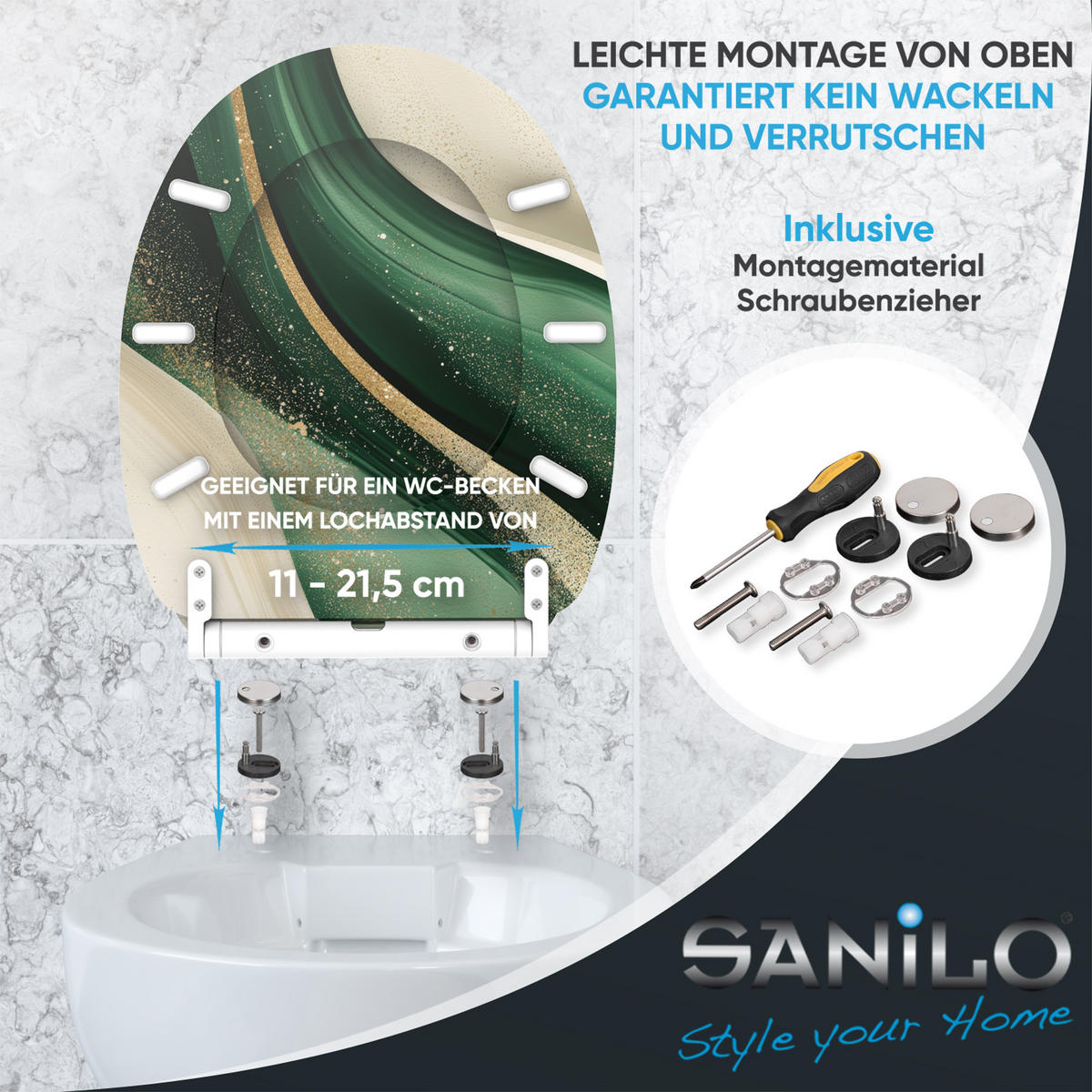 WC-SITZ mit Absenkautomatik & Top Fix Flow - Grün, Holzwerkstoff (37.7/5.5/48cm) - Sanilo