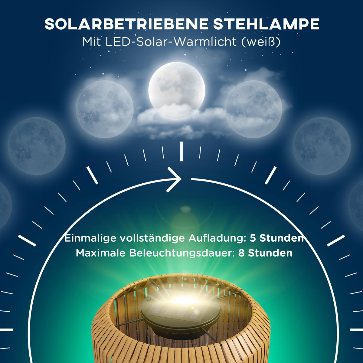 RATTAN Solarlampe, für Garten, Rasen, Stahl, Gelb - Gelb, Kunststoff (34/130/34cm) - Outsunny