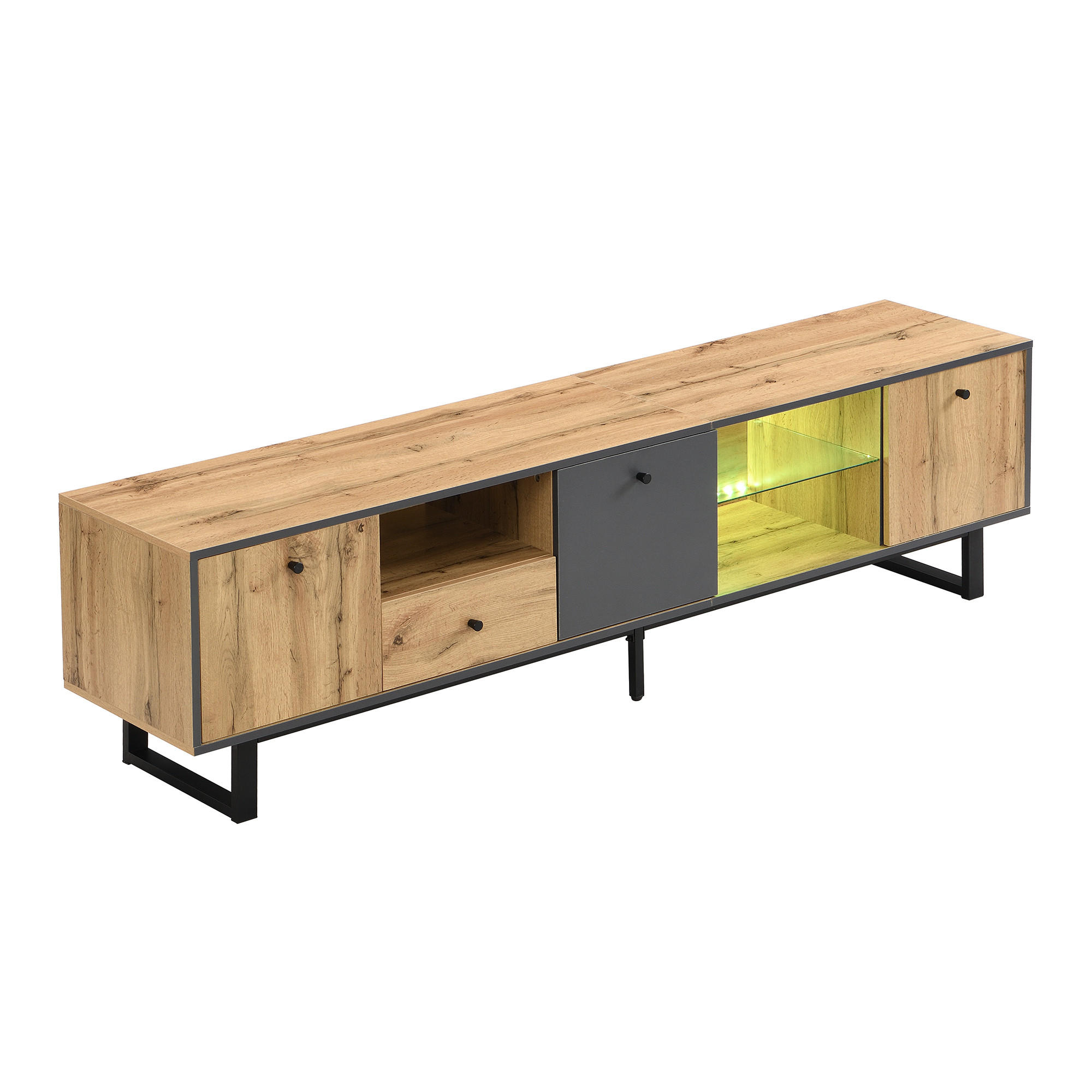 LOWBOARD DE-40606 3 Türen und 3 Fächer und 1 Schublade mit LED Holz - Naturfarben, Holzwerkstoff (190/50/40cm) - ComfortXL