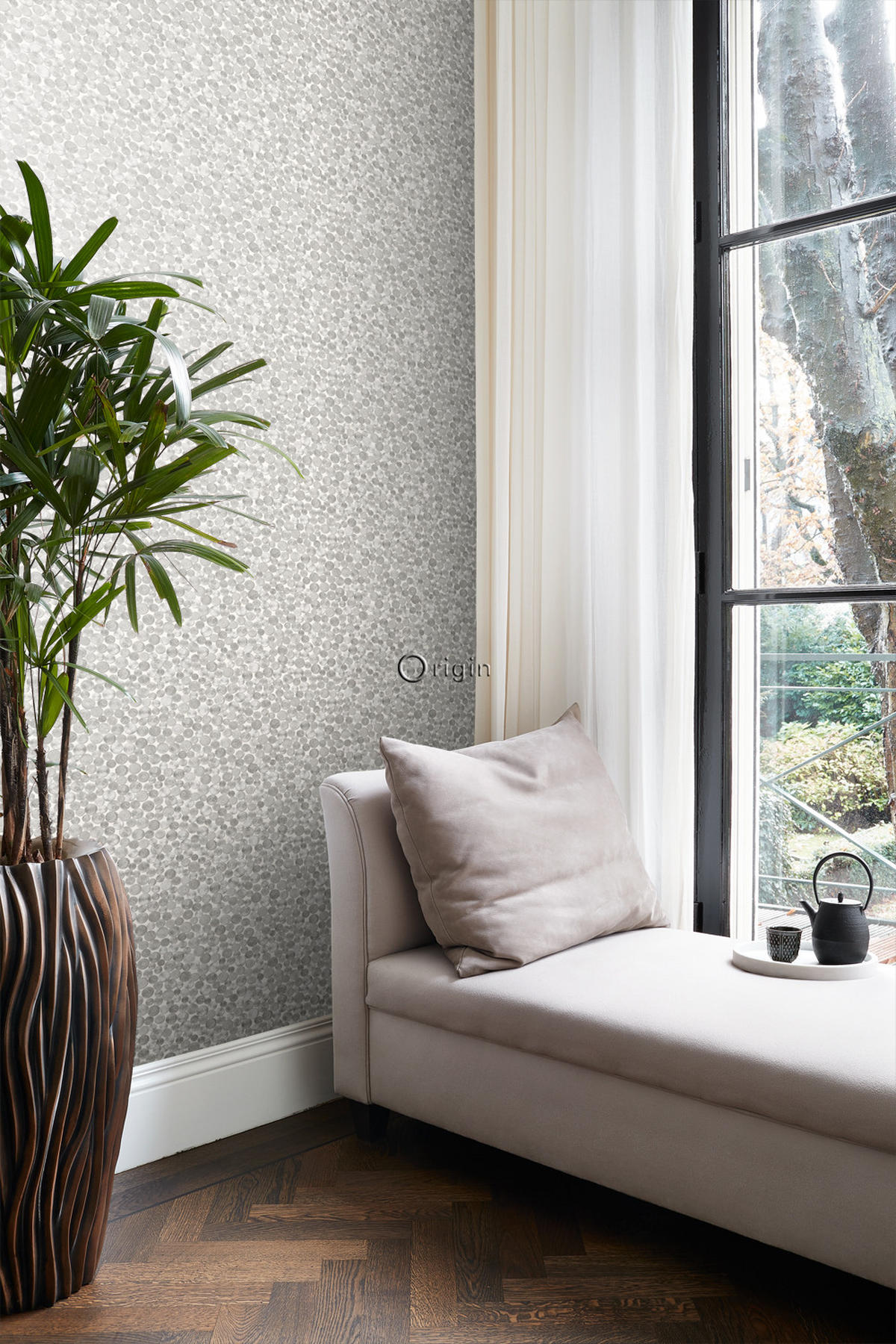TAPETE metallische Münzen 53 cm x 10.05 m - Weiß, Papier (53/1000cm) - Origin Wallcoverings