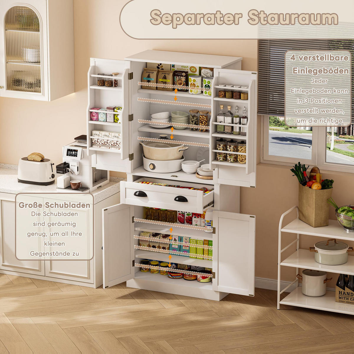 BUFFET 80/40/182 cm Weiß aus MDF mit 4 verstellbaren Böden - Weiß, Holzwerkstoff (80/182/40cm) - OKWISH