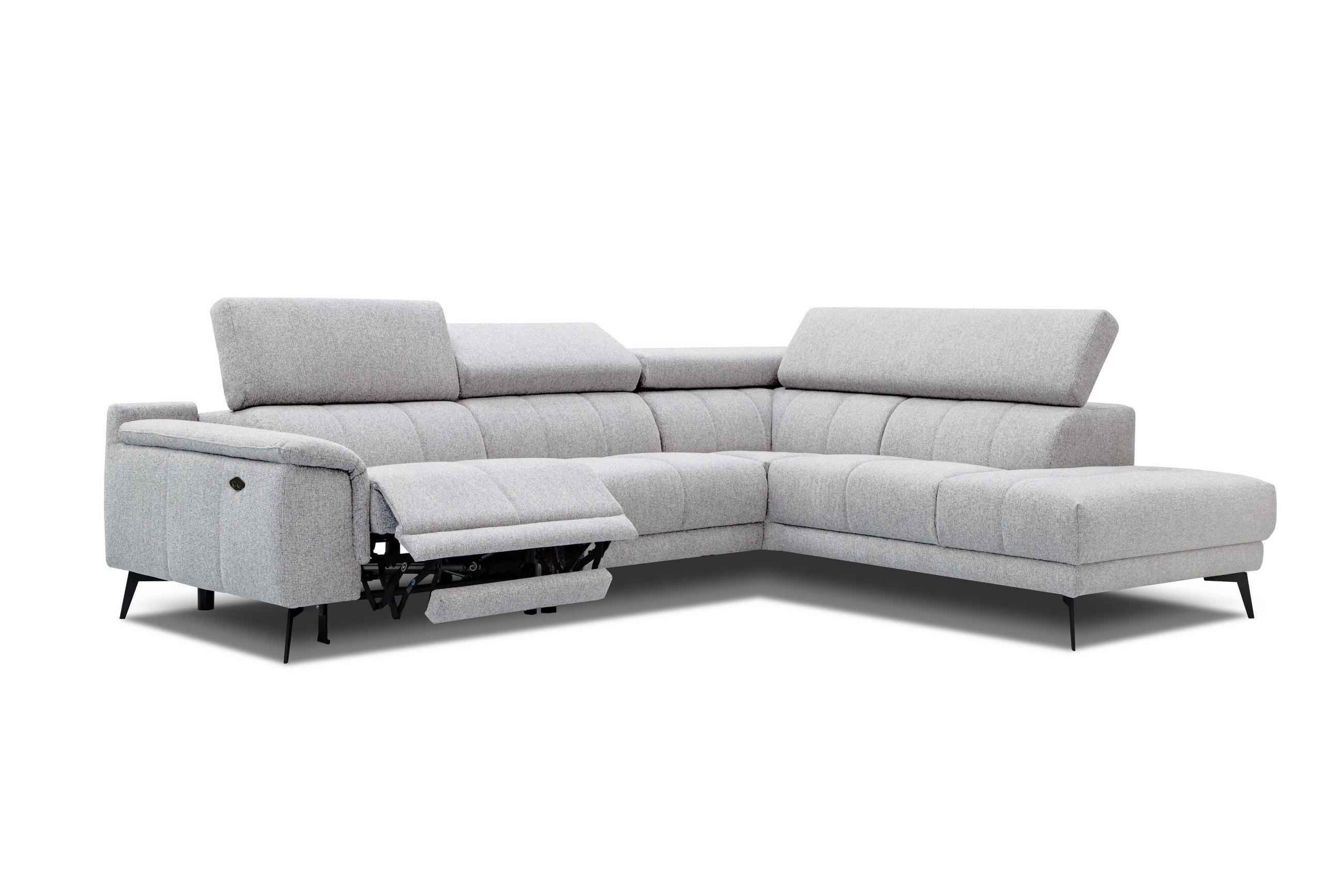 ECKSOFA FIERO 5-Sitzer mit 1 Relaxfunktion, hellgrau - Hellgrau, Holzwerkstoff/Textil (290/228cm) - Courtois Laville