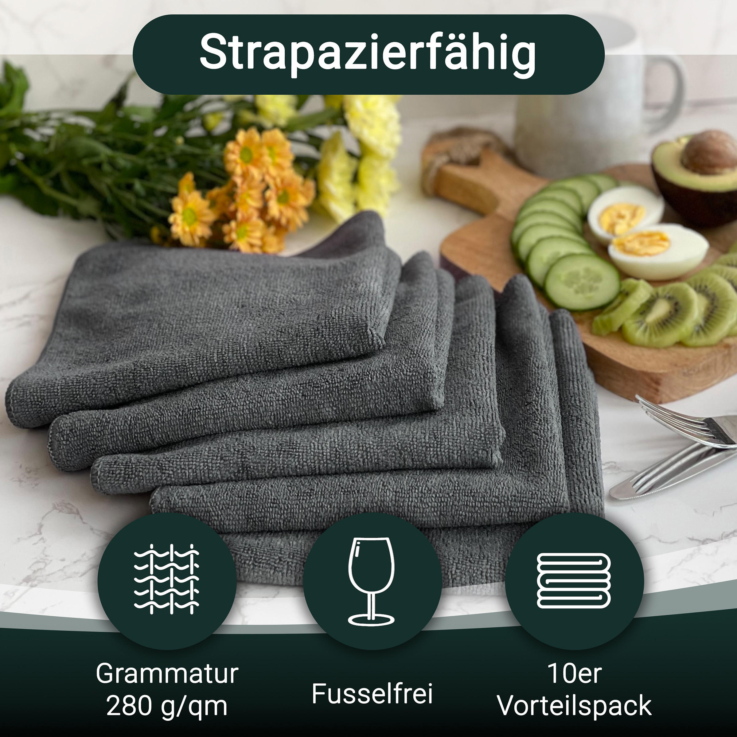REINIGUNGSTÜCHER, 10er-Set, 40x40 cm, 80% Polyester, 20% Polyamid, Grau - Anthrazit, Textil (40/40cm) - Zollner