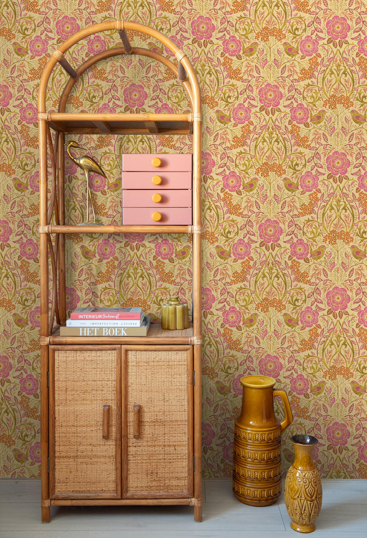 TAPETE Blumen und Vögel im Jugendstil 50 x 900 cm - Gelb, Papier (50/900cm) - ESTAhome