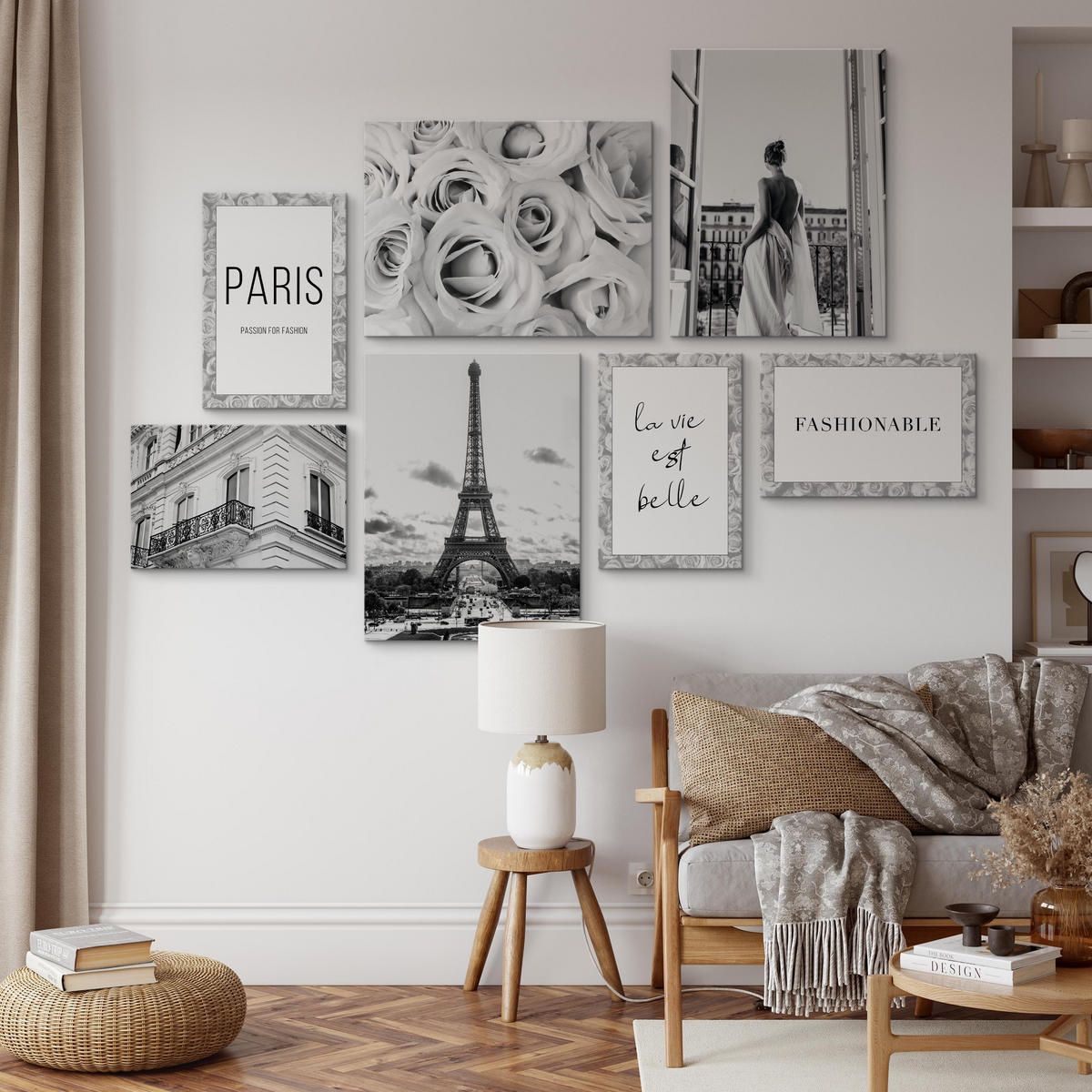 LEINWANDBILDER 7-er Set Paris Zitate - Schwarz/Weiß, Textil (110/80cm) - Muralo