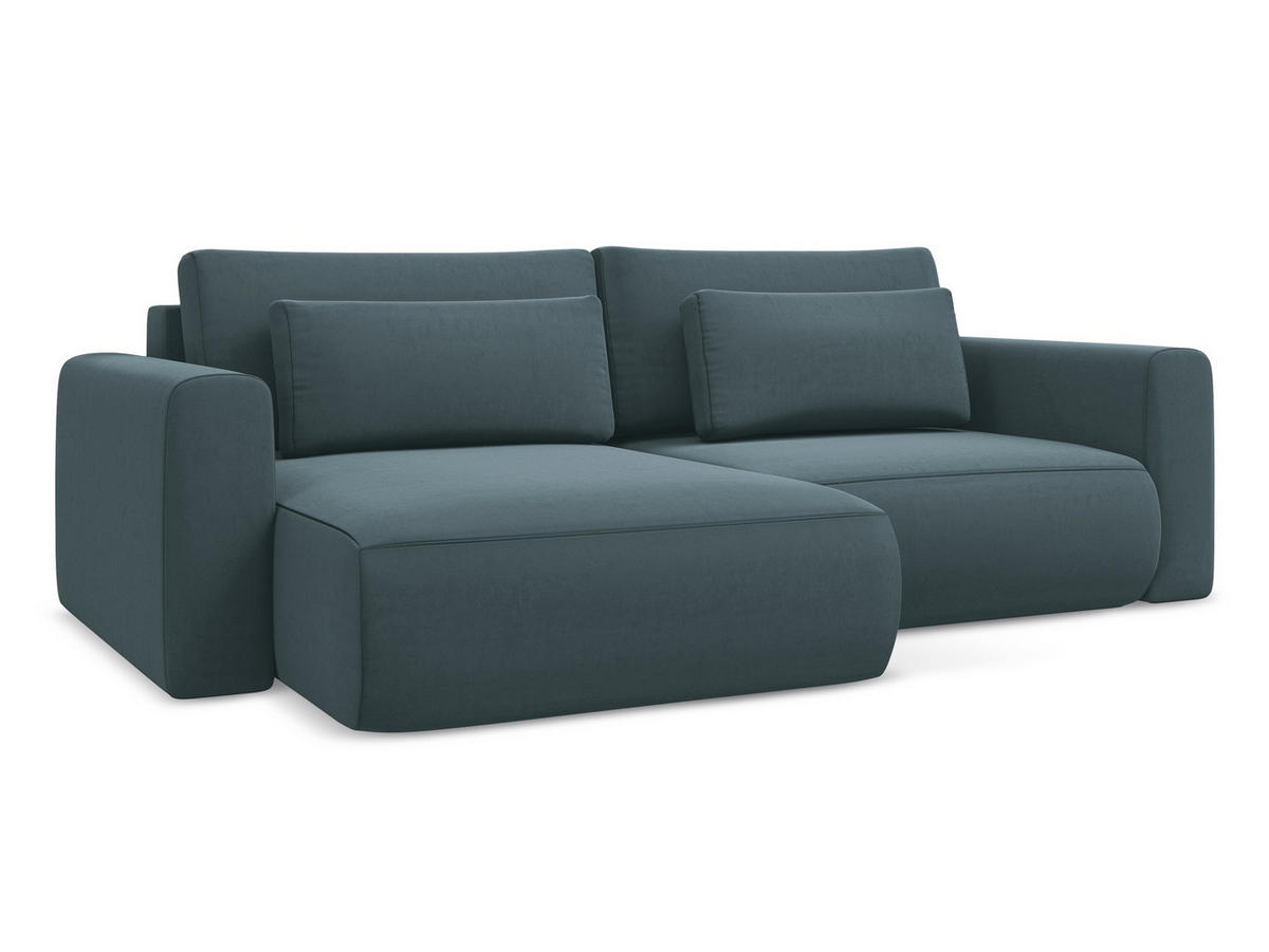ECKSOFA mit Schlaffunktion Samt Stoff Blau - Blau/Petrol, Kunststoff/Textil (149/240cm) - Makamii