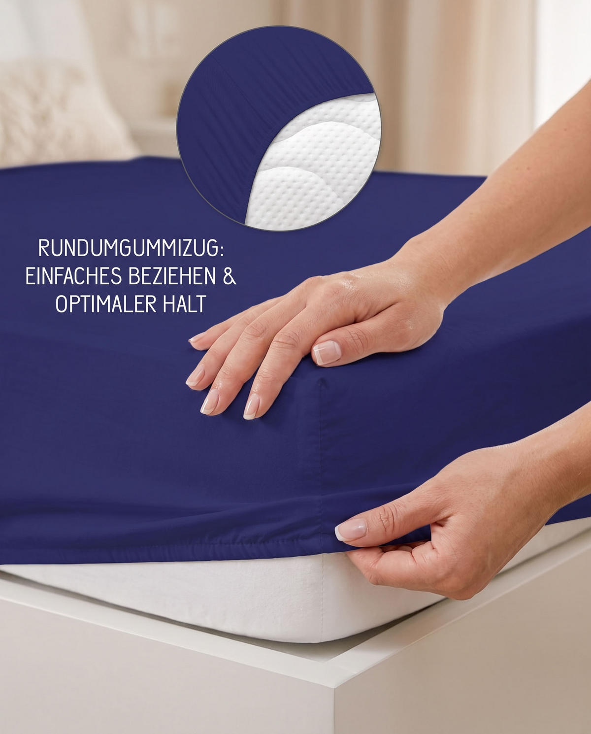 SPANNBETTTUCH Basic Jersey saphir, 90x190 cm - 100x200 cm - Dunkelblau, Textil (100/200cm) - biberna