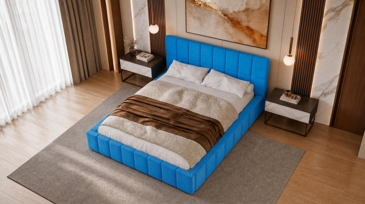 POLSTERBETT 200x200 cm, Alma, Doppelbett mit Bettkasten, Lattenrost aus Holz, Velourstoff, Blau - Blau, Holz/Kunststoff (200/200cm) - Marpur