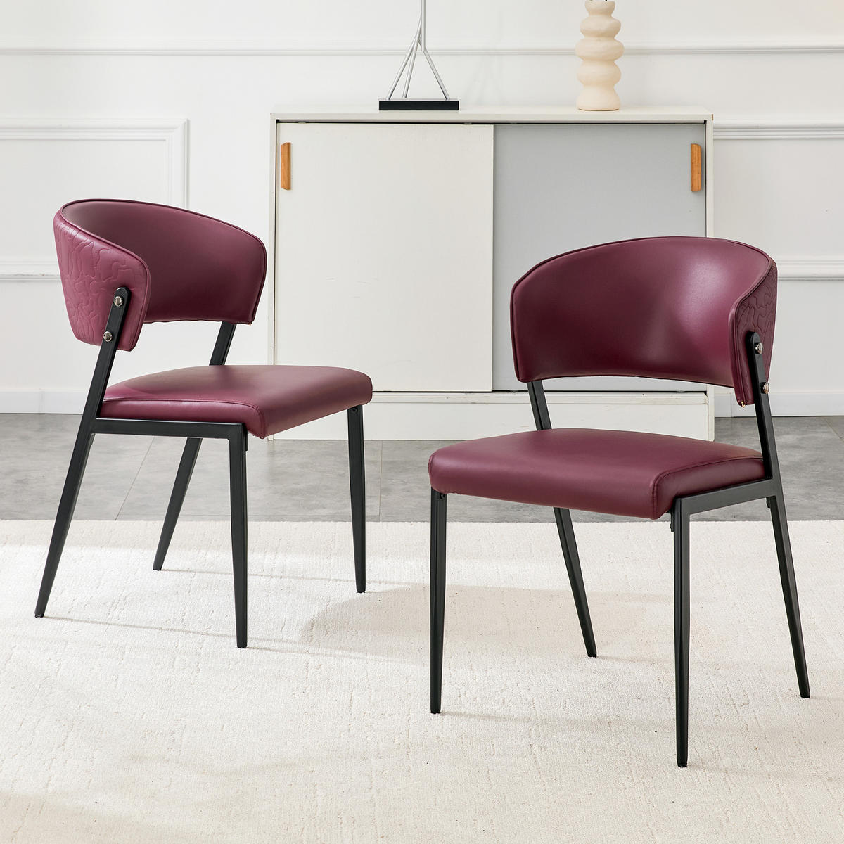 STUHL-SET DE-36686 2 Stück mit Kunstlederbezug und Metallgestell Rot - Rot, Metall (49/78/51cm) - ComfortXL