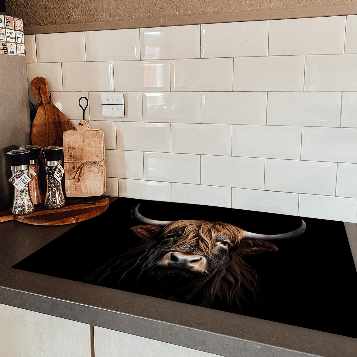 HERDABDECKPLATTE Schottischer Highlander - Porträt - Schwarz - Tier 81x52 cm - Braun, Kunststoff (81.2/52/0.2cm) - MuchoWow