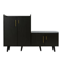 SCHUHSCHRANK Schwarz 120x34x82 cm mit Sitzkissen, Stauraum und 4 Türen - Schwarz, Holz (120/82/34cm) - PARAFTA HOME