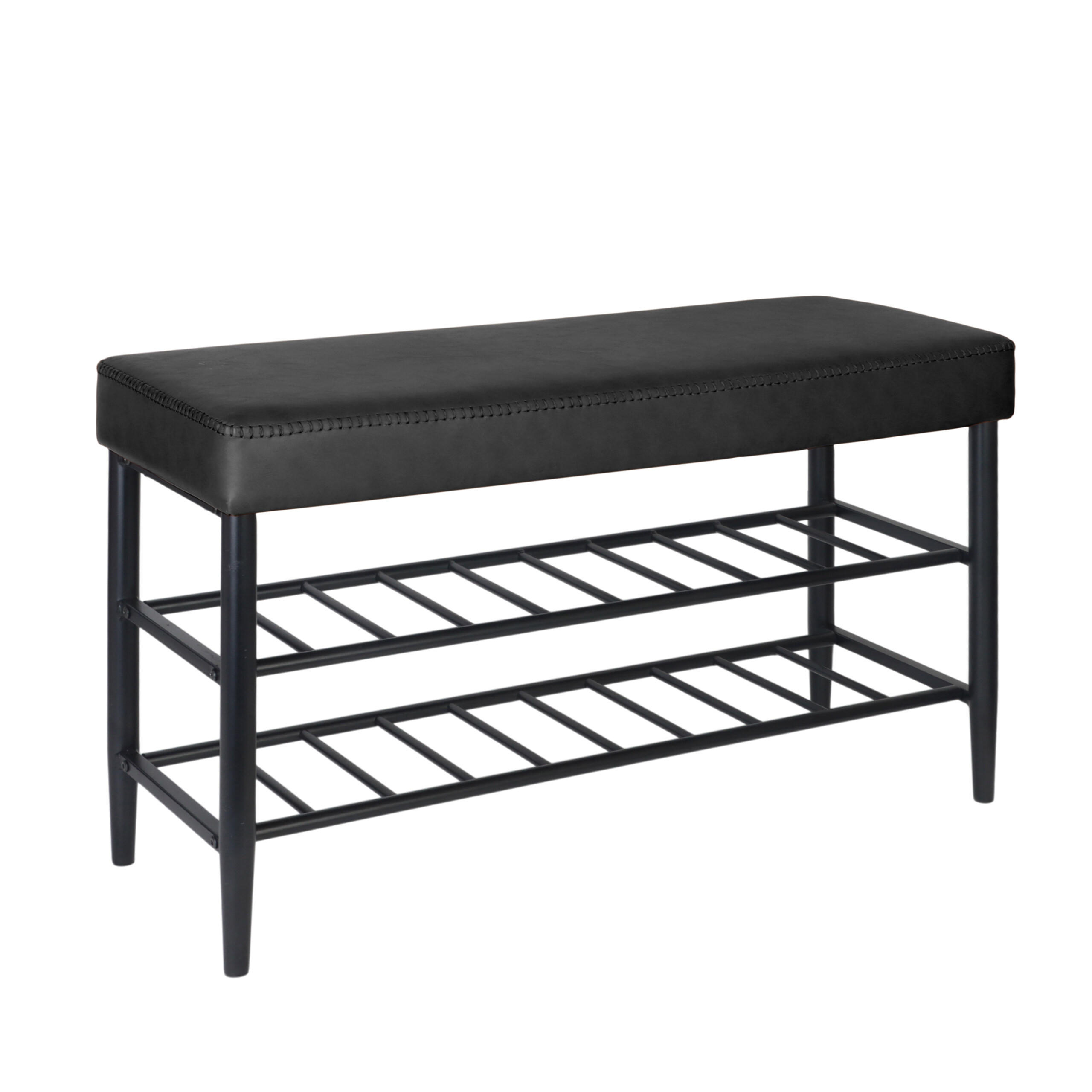 SKOBÄNK Svart konstläder 2 hyllor 80 cm 50/80/30 cm