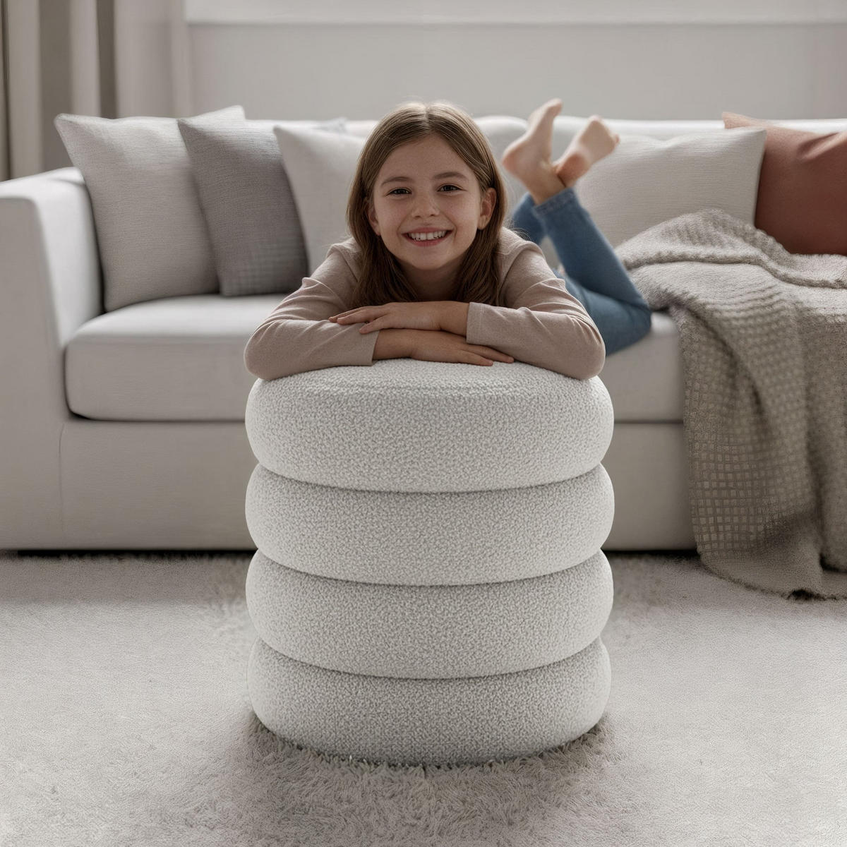 PRESVUČENI POUF s pohranom, bijeli - bijela, tekstil (42/45/42cm) - RAUMHIRSCH FURNITURE