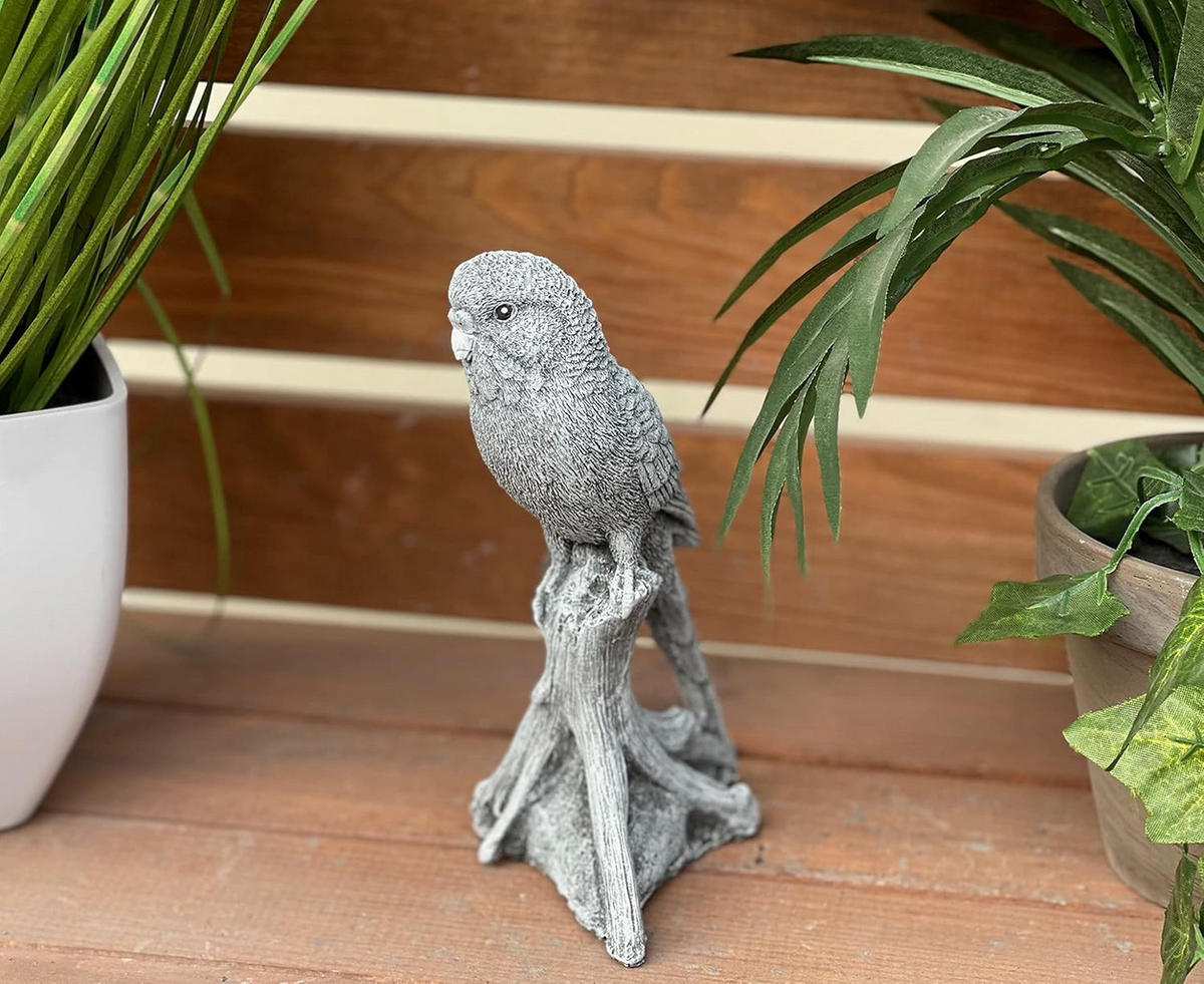 STEINFIGUR Wellensittich frostfest Winterfest Steinguss - Grau, Stein (6/16/11cm) - stoneandstyle