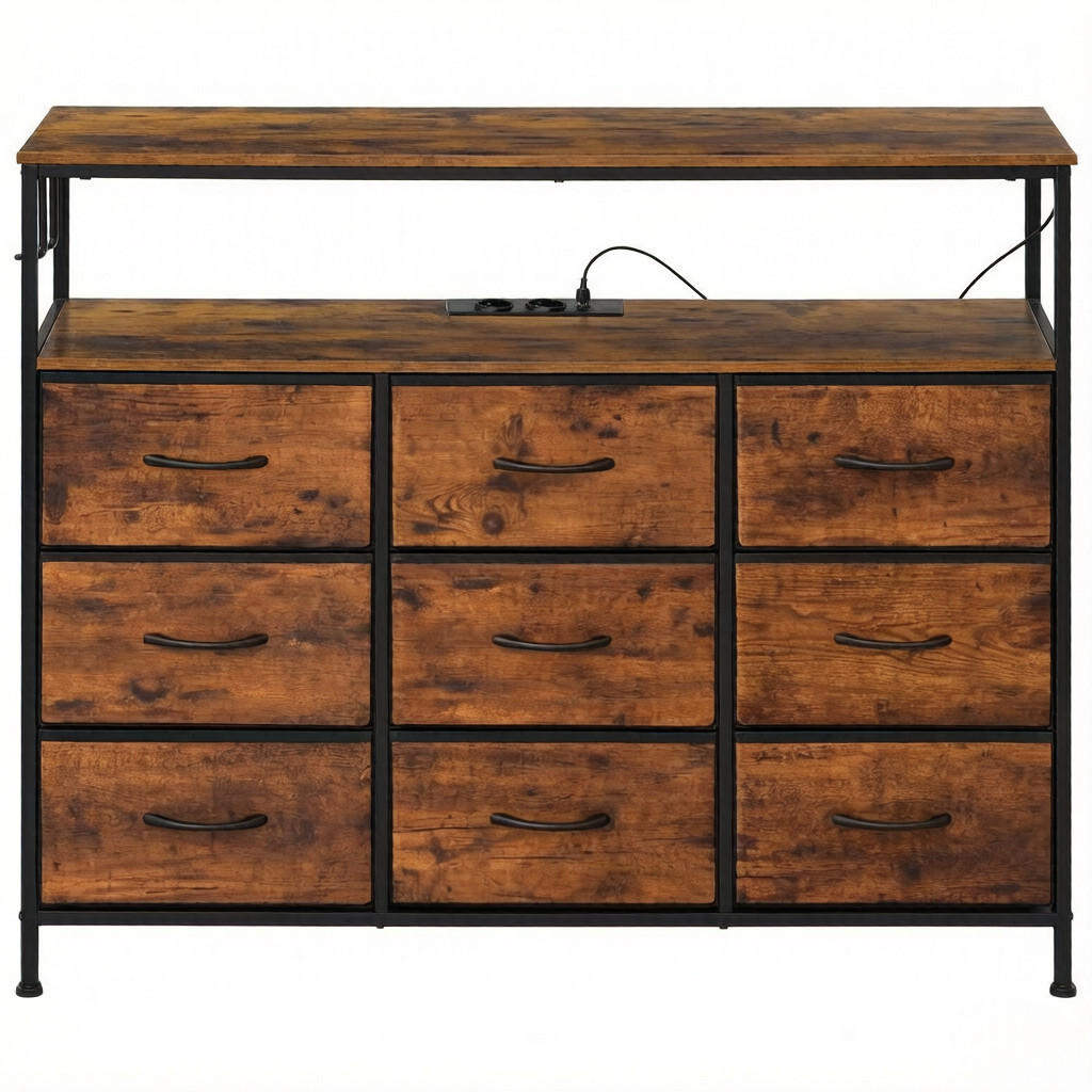 KOMMODE DE-38085 110/30/85 cm mit 9 Schubladen und LED-Beleuchtung Rustikal-Braun/Schwarz - Braun, Holzwerkstoff (110/85/30cm) - ComfortXL