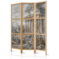 PARAVENT Japanischer 3-tlg 135x172 cm Retro Landschaft - Grau, Holz/Textil (135/172/3cm) - Muralo