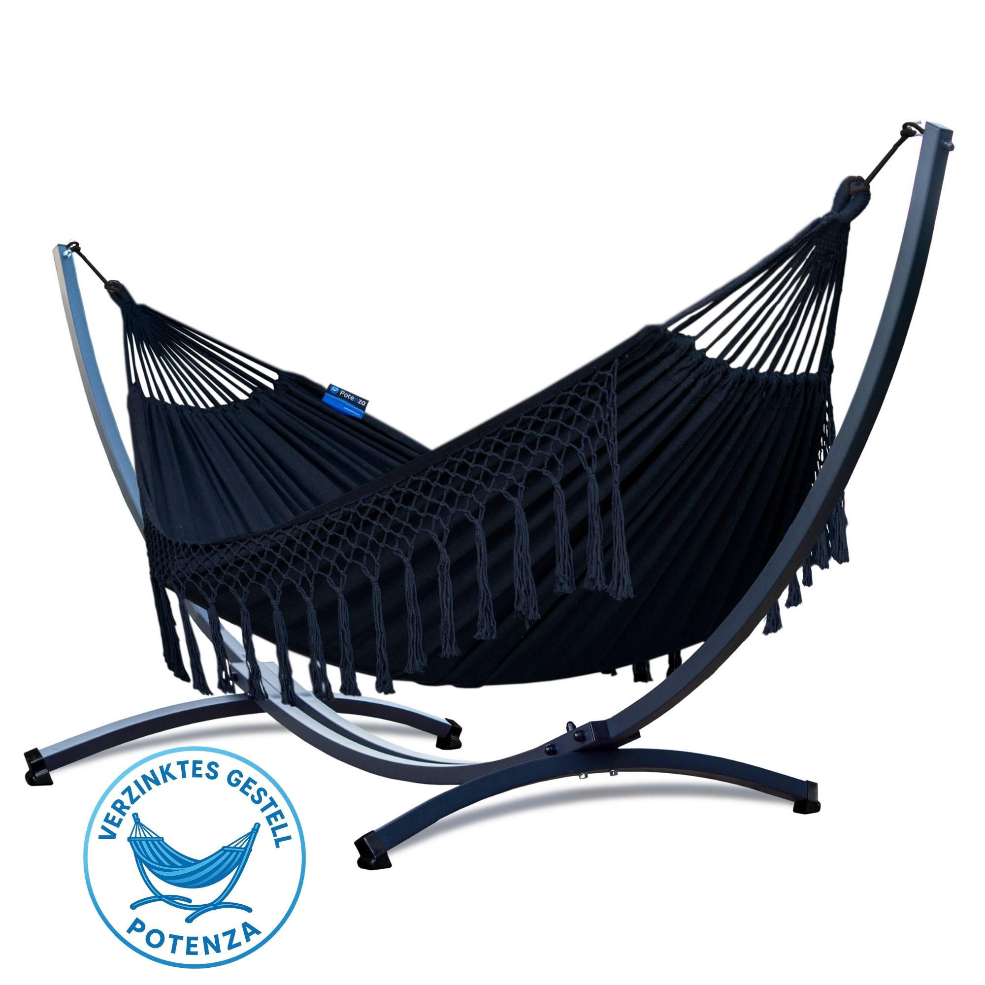 HÄNGEMATTE mit Verzinktem Gestell, 2 Personen, XXL, 200 kg, Metall, Santia Schwarz, einfache Montage - Anthrazit, Metall (370/130/120cm) - Potenza