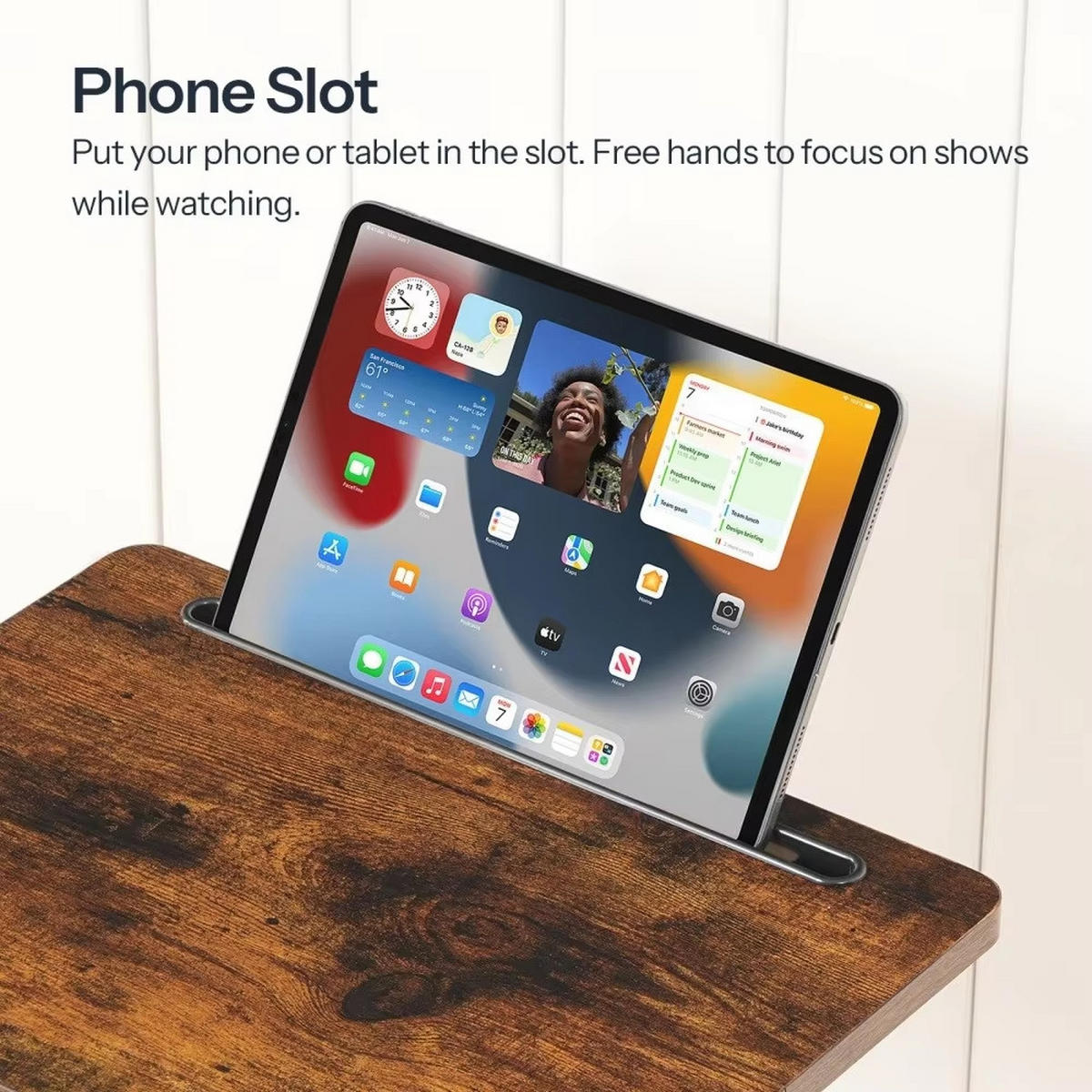 BEISTELLTISCH Braun höhenverstellbar 360° drehbar Tablet Slot - Braun, Holz (30/40/78cm) - Kaket