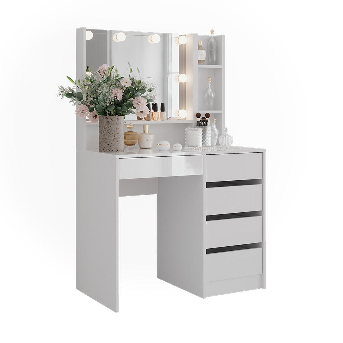 SCHMINKTISCH Sherry Weiß/Weiß Hochglanz 89.8 cm 4 Teile - Weiß Hochglanz, Holzwerkstoff (50.1cm) - Vicco