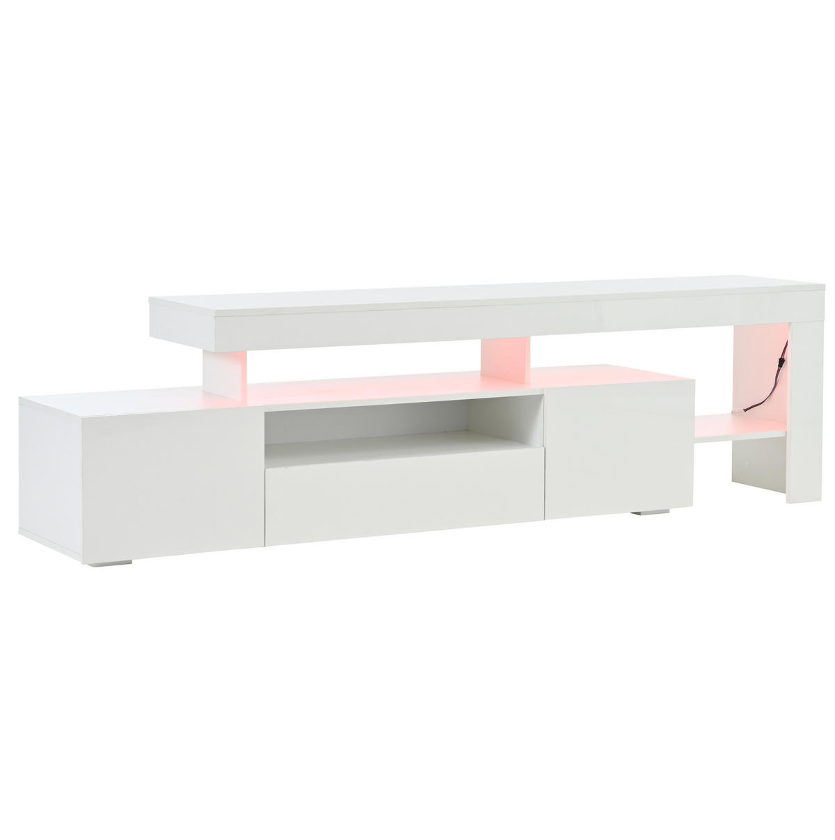 TV stolek 192/37/53 cm s LED osvětlením, vysoký lesk a úložný prostor, Bílá - bílá, kompozitní dřevo (192/53/37cm) - Redom
