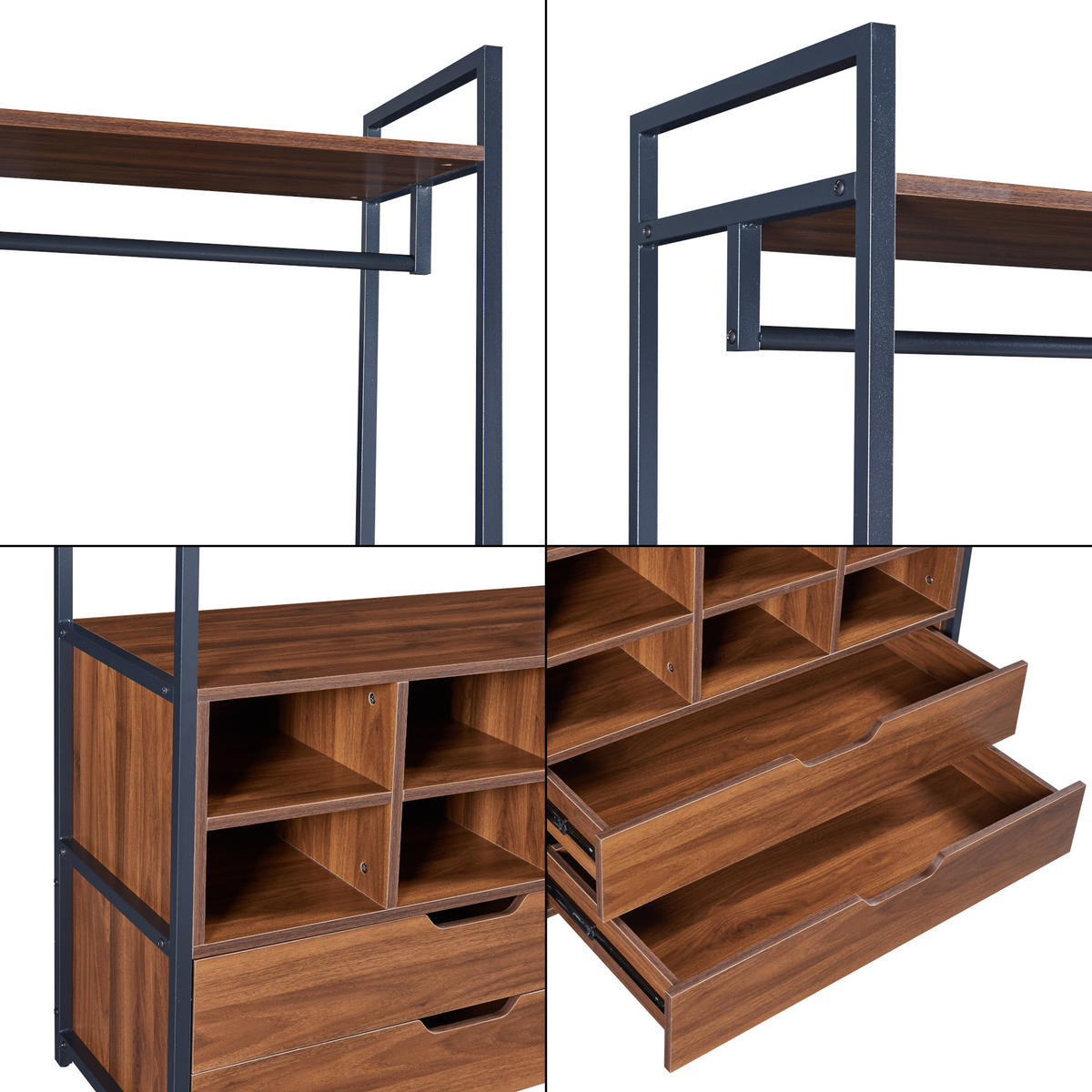 GARDEROBENSTÄNDER Larem - Walnussfarben/Schwarz, Holzwerkstoff/Metall (84/180/40cm) - [en.casa]