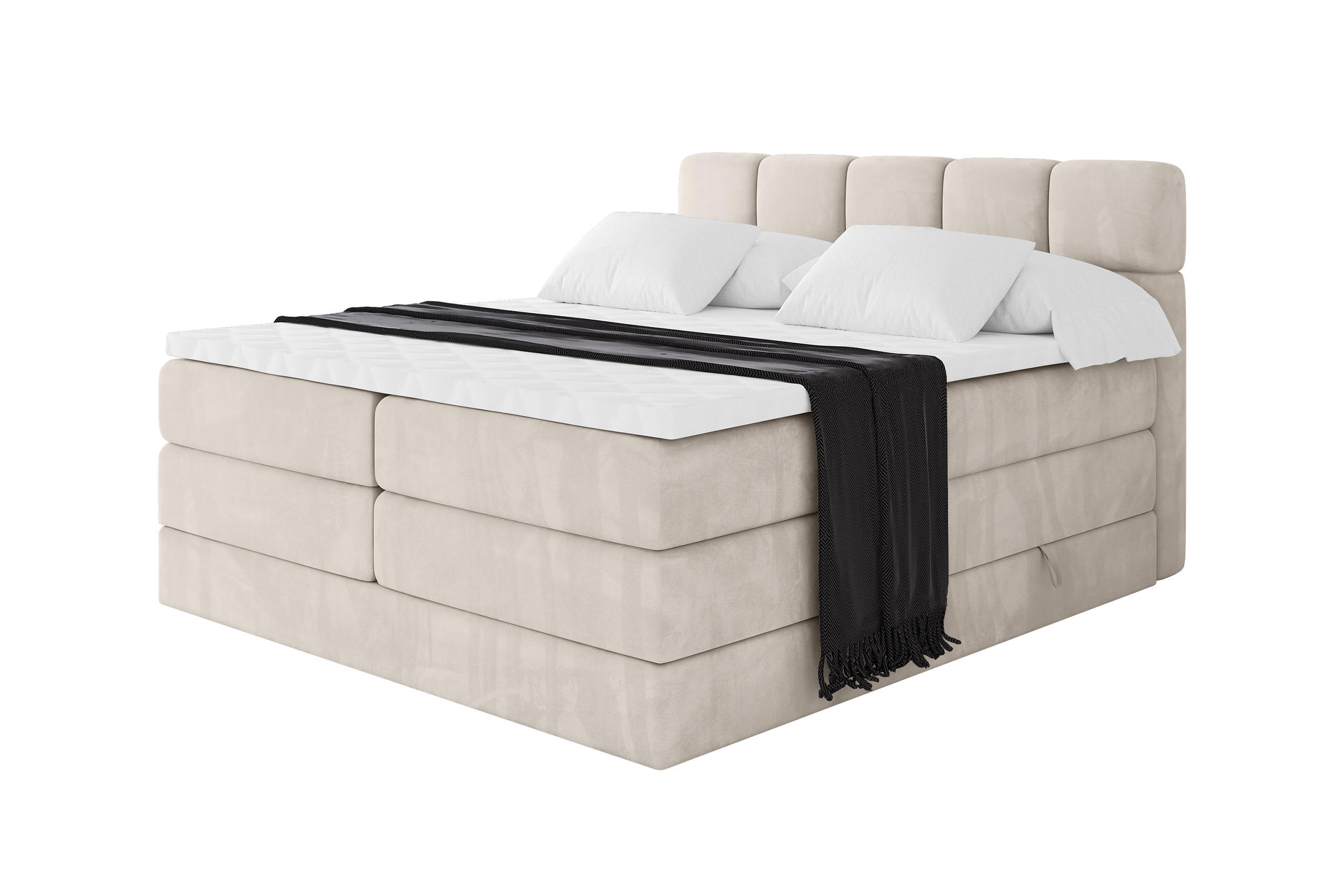 BOXBETT mit Matratze H3/H4 - FAMA KING - 120x200 cm Beige Casablanca - Beige, Holzwerkstoff (120/200cm) - ALTDECOR