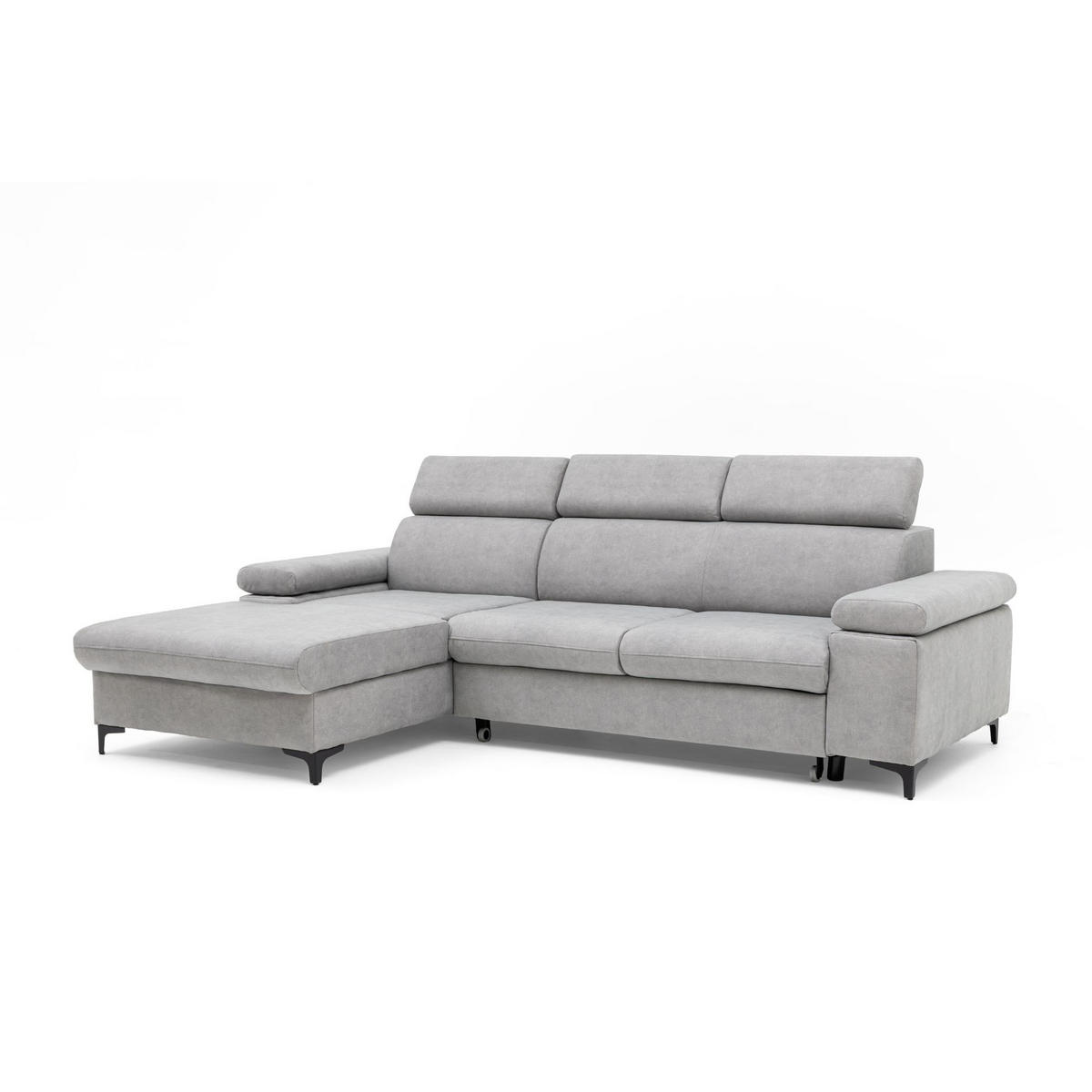 ECKSOFA MAVIC L Links mit Schlaffunktion Velours Hellgrau - Hellgrau/Schwarz, Glas/Holz (176/257cm) - Muffo