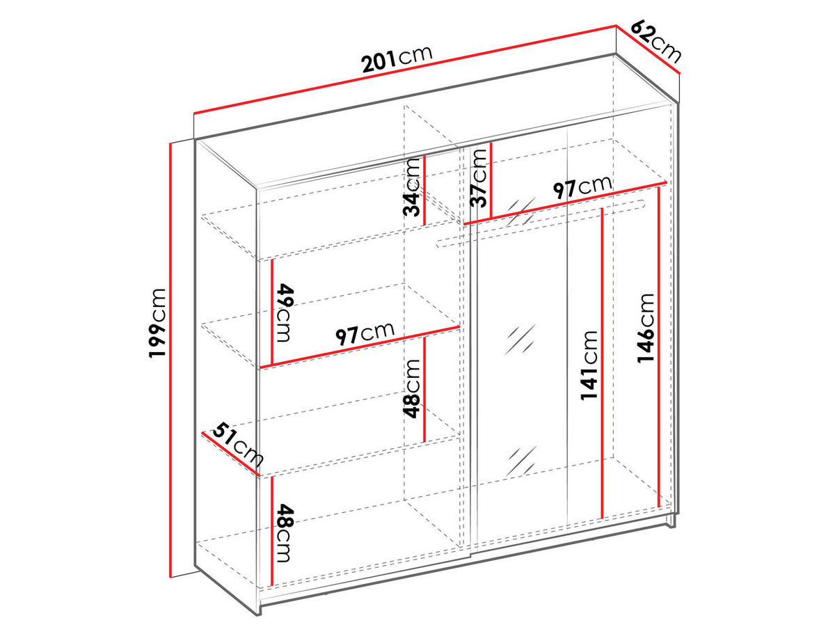 SCHIEBETÜRENSCHRANK Negler - Schwarz/Weiß, Holzwerkstoff/Kunststoff (201/199/62cm) - MIRJAN24