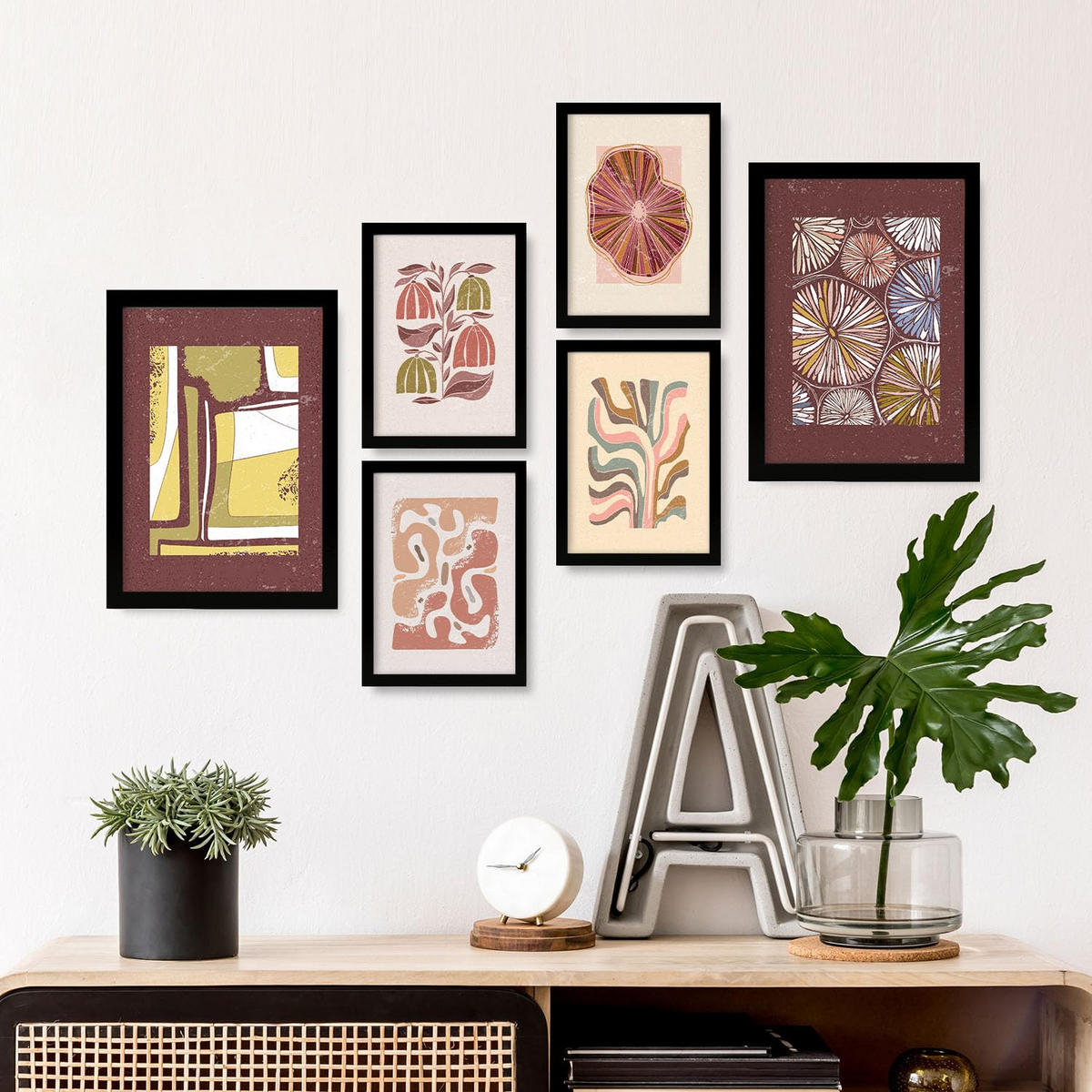 POSTER Set Mit 6 Drucken Mit Bürgersteig In Der Sammlung Ethnischer Stil A3 & A4 Schwarzer Rahmen - Schwarz, Papier (29/3cm) - Nacnic