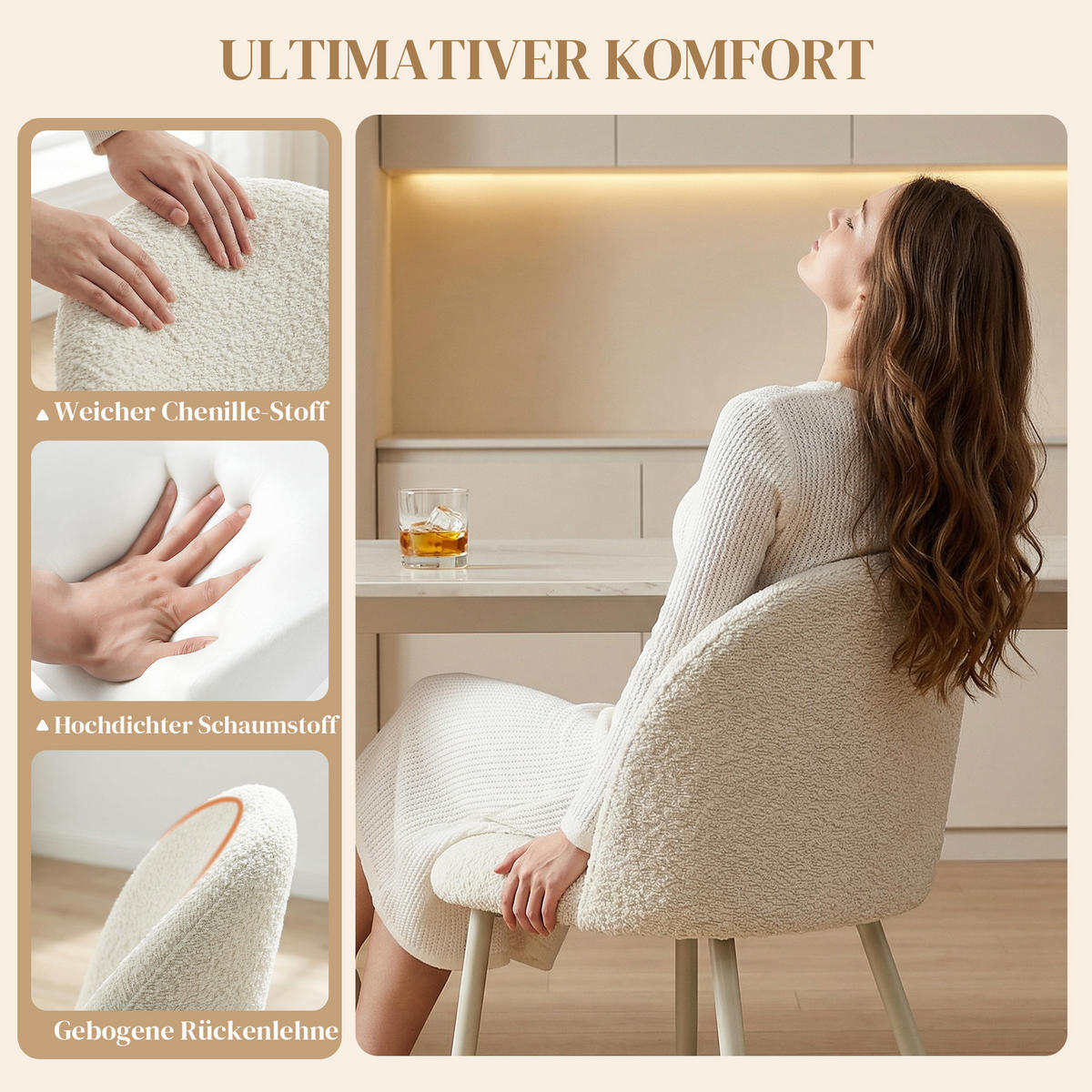 ESSZIMMERSTÜHLE 2ER-SET aus Polyester Metall Cremeweiß - Creme, Textil/Metall (50.5/78.5/57.5cm) - HOMCOM
