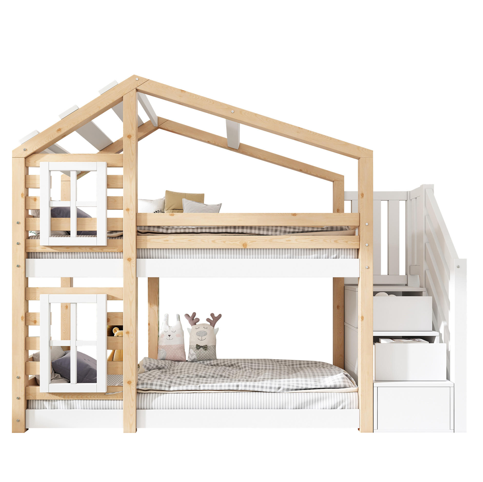POLSTERBETT 90/200 cm in Natur/Weiß mit Stauraum im Baumhaus-Design - Naturfarben, Holzwerkstoff (90/200cm) - Flora Grace