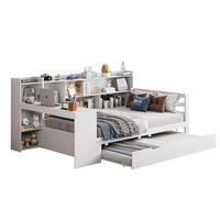 MULTIFUNKTIONSBETT 90/200 cm mit Ausziehbett, Schreibtisch, Regalen und Steckdose, Weiß - Weiß, Holzwerkstoff (90/200cm) - Redom