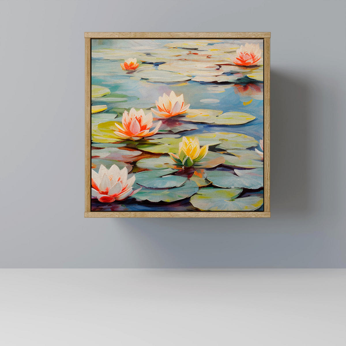 SIDEBOARD BLOOMING WATERS, Eichefarben, 57,5x42x72,5 cm, Schwarze Metallfüße - Eichefarben/Multicolor, Holzwerkstoff/Metall (57.5/72.5/42cm) - SpaceRebels