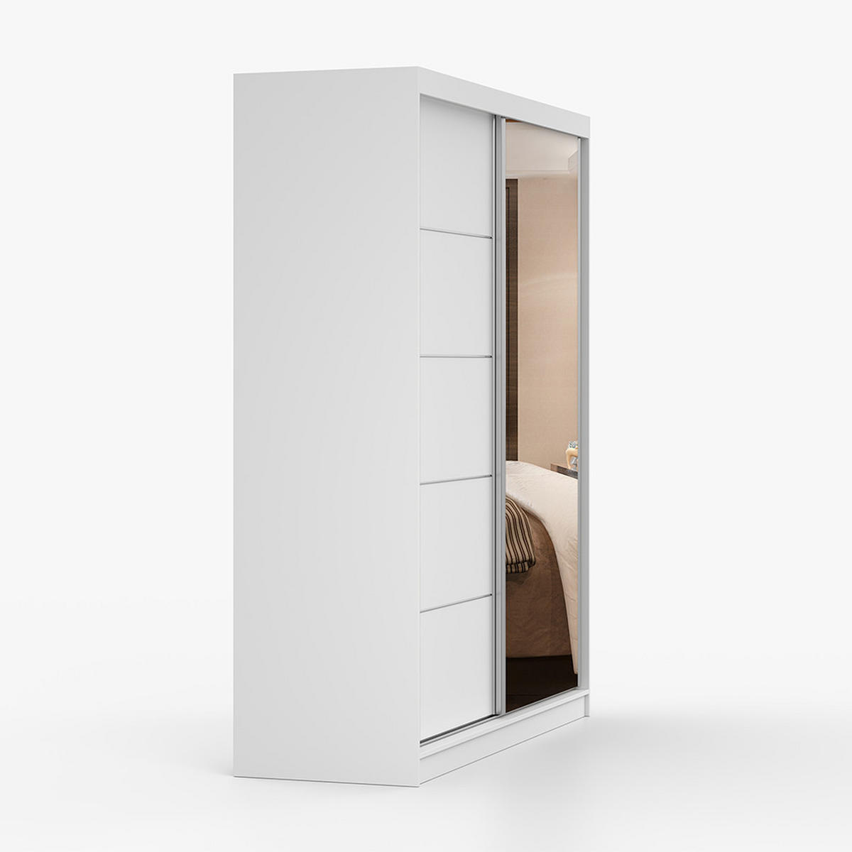 SCHWEBETÜRENSCHRANK 183/218/61 cm 2-türig Bella 03 Weiß, Weiß - Alufarben/Weiß, Holzwerkstoff/Metall (183/218/61cm) - imoebel24