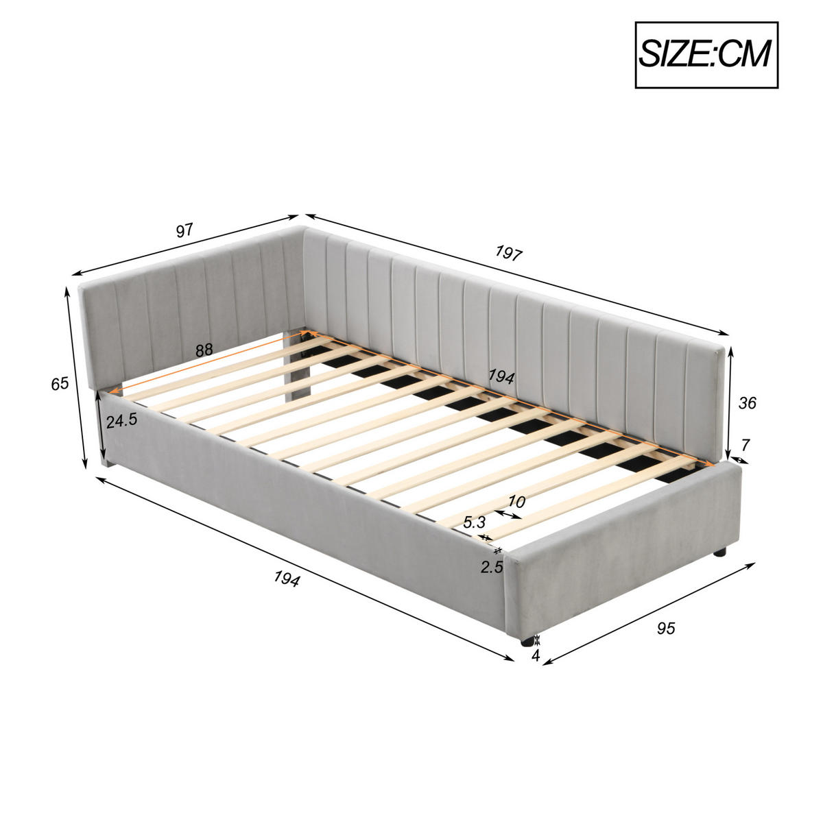 ČALOUNĚNÁ postel 197/97/65 cm ze sametu šedá, multifunkční s lamelovým roštem - šedá, kůže (90/200cm) - BEAOK