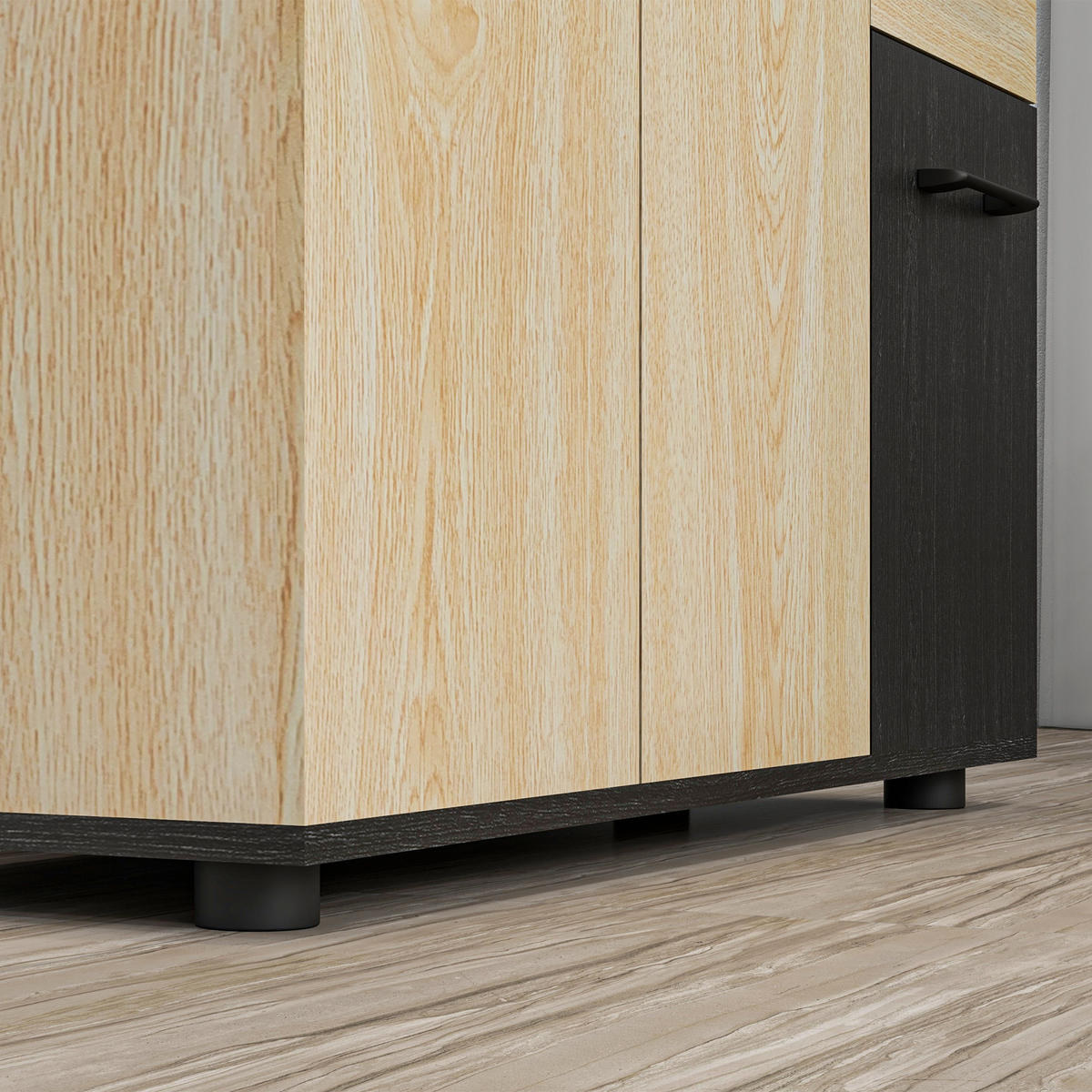 SIDEBOARD DE-11062 2 Schubladen & verstellbare Böden Natur/Schwarz - Naturfarben, Holzwerkstoff (90/75.5/30cm) - ComfortXL